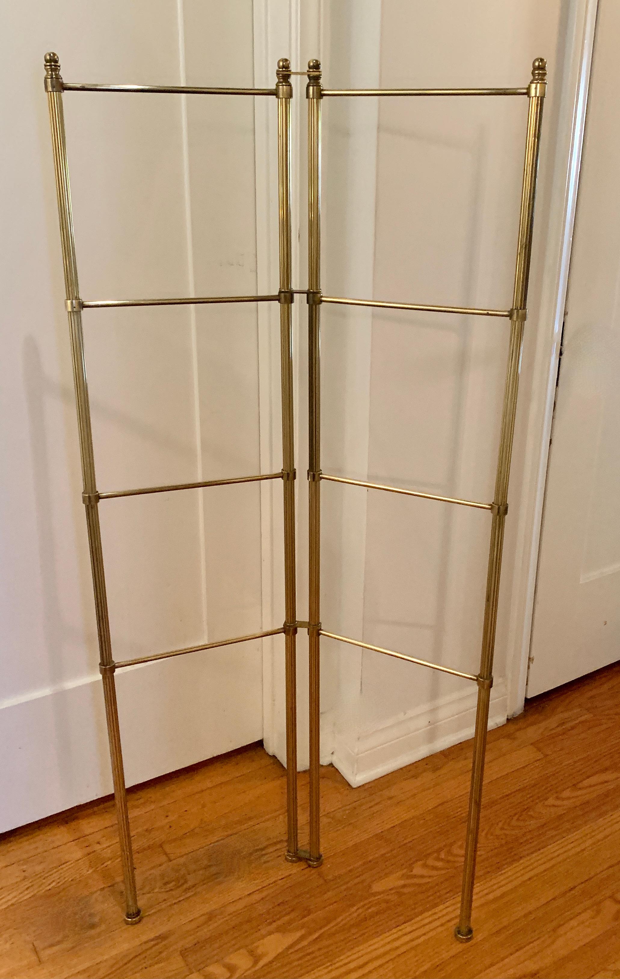 Mid-Century Modern Adjustable Folding Brass Towel Rack
