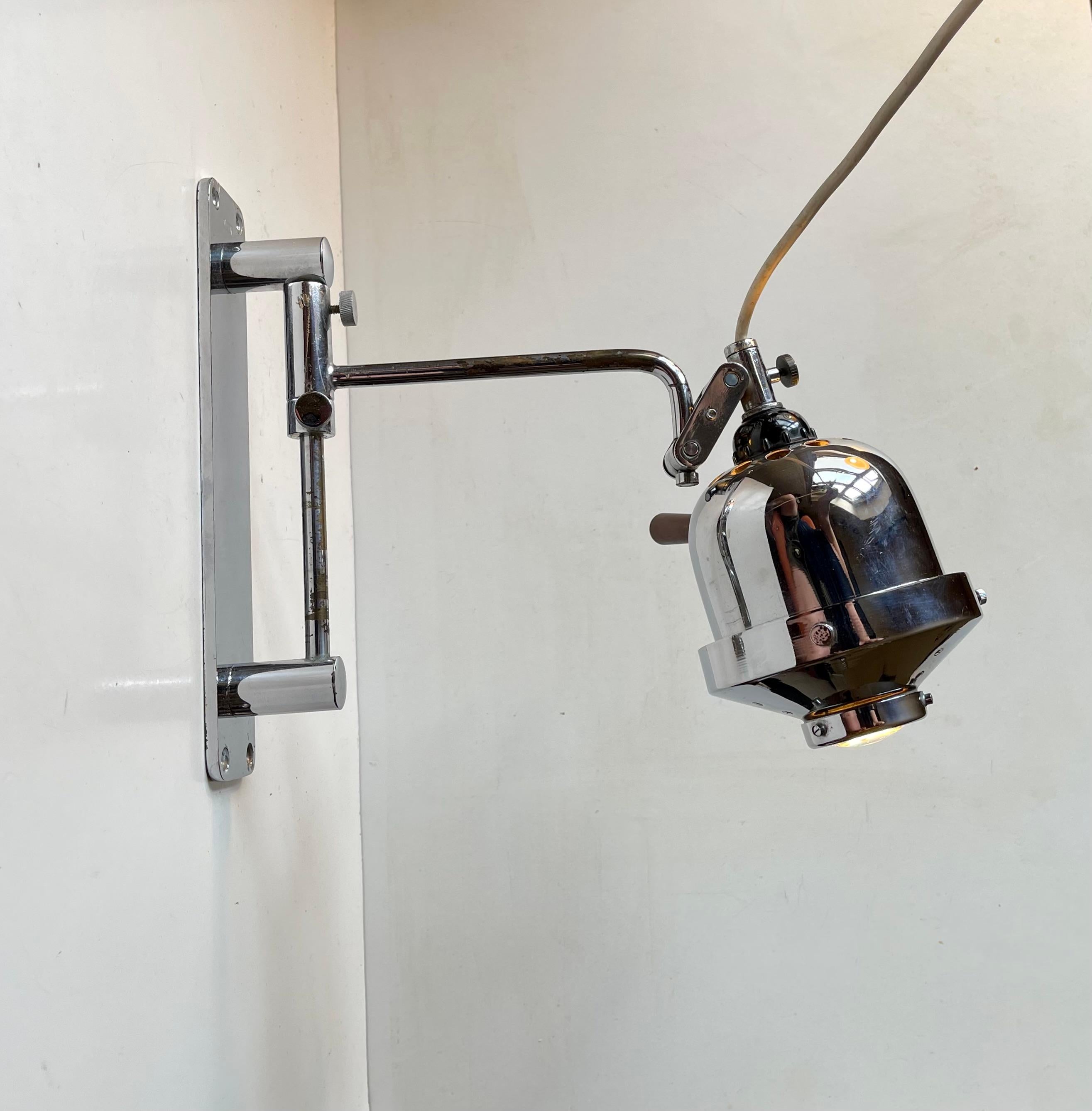Bauhaus Adjustable Functionalist Medical Optician's Examination Chrome Wall Sconce