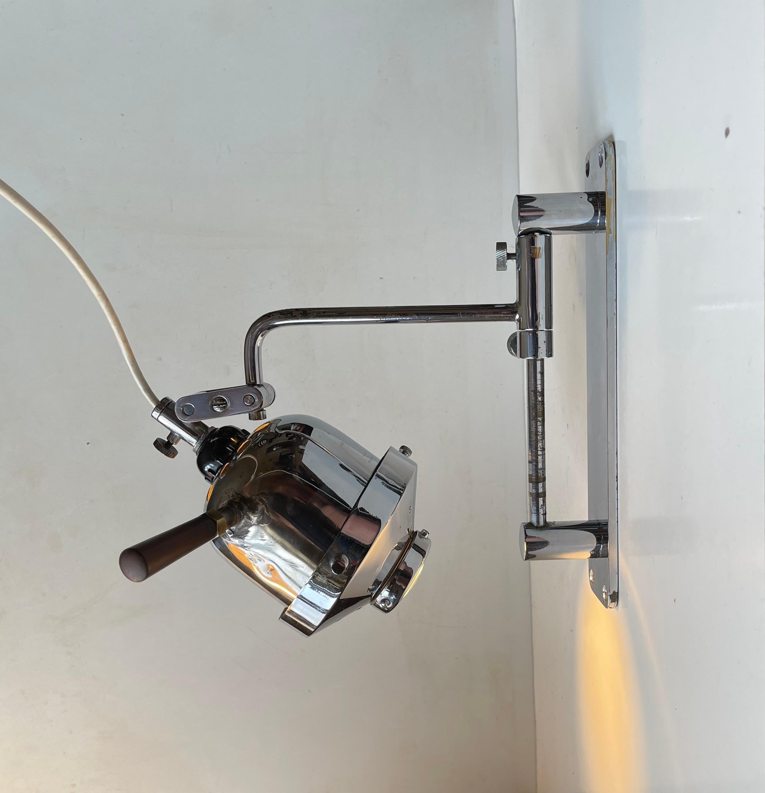 Adjustable Functionalist Medical Optician's Examination Chrome Wall Sconce In Good Condition In Esbjerg, DK