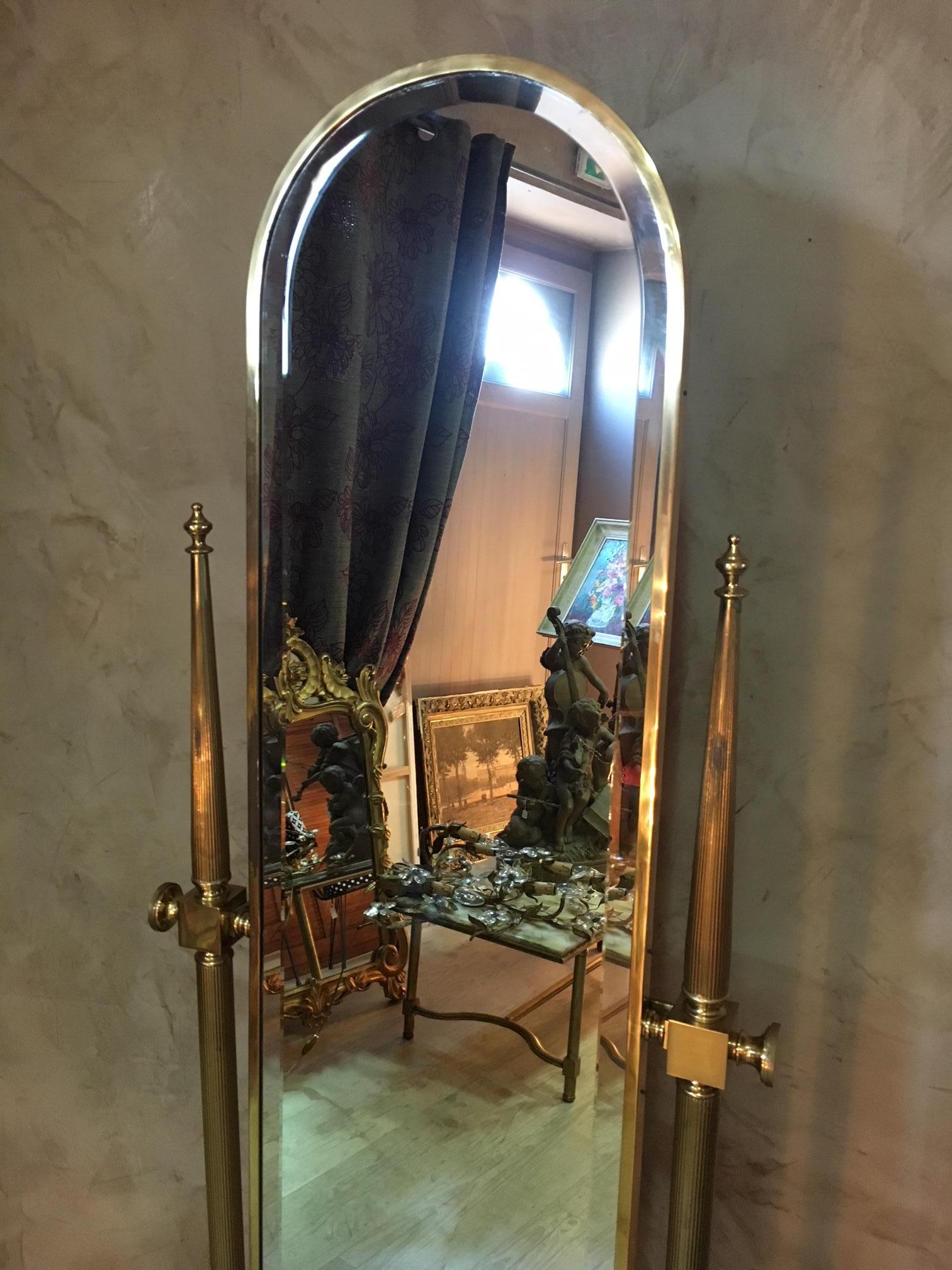 Mid-20th Century Adjustable Gilted Brass Psyche Mirror from the 1950s