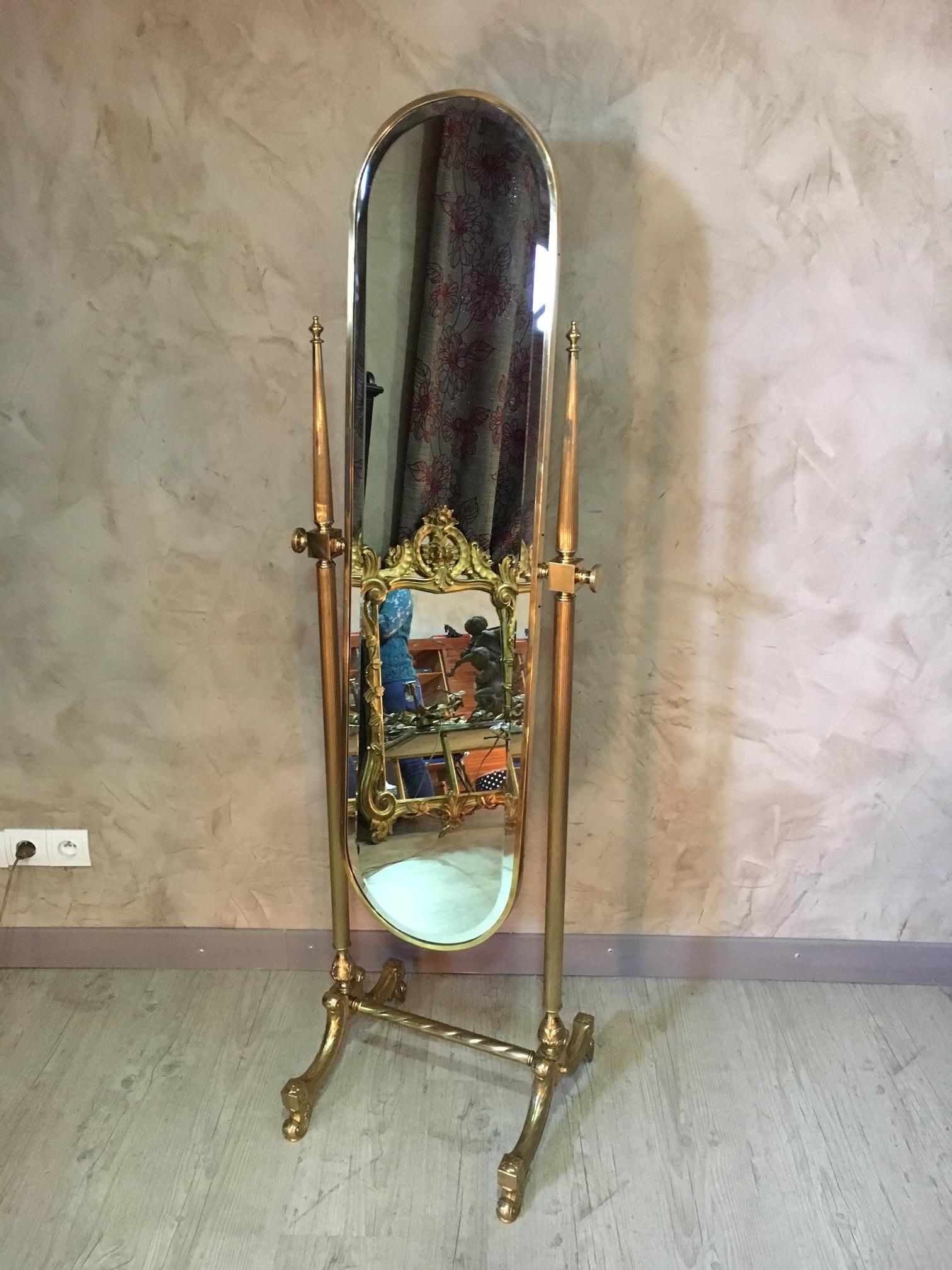 Adjustable Gilted Brass Psyche Mirror from the 1950s 2