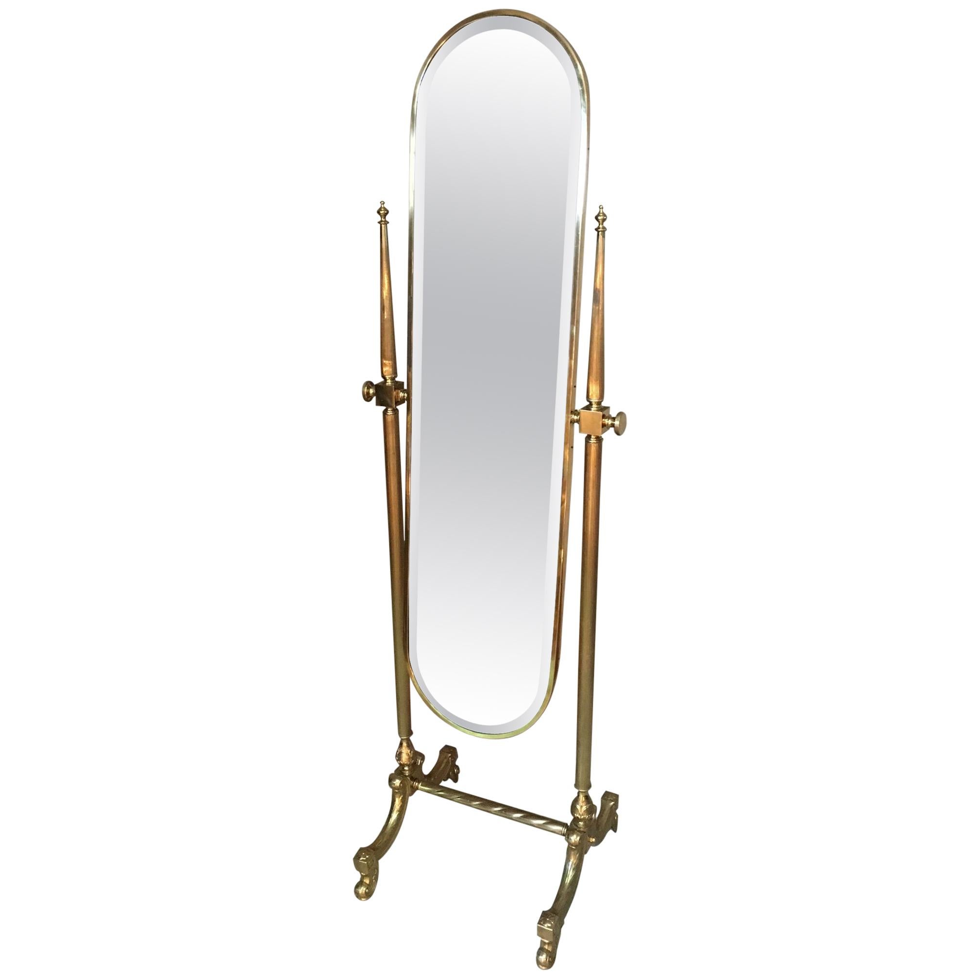 Adjustable Gilted Brass Psyche Mirror from the 1950s