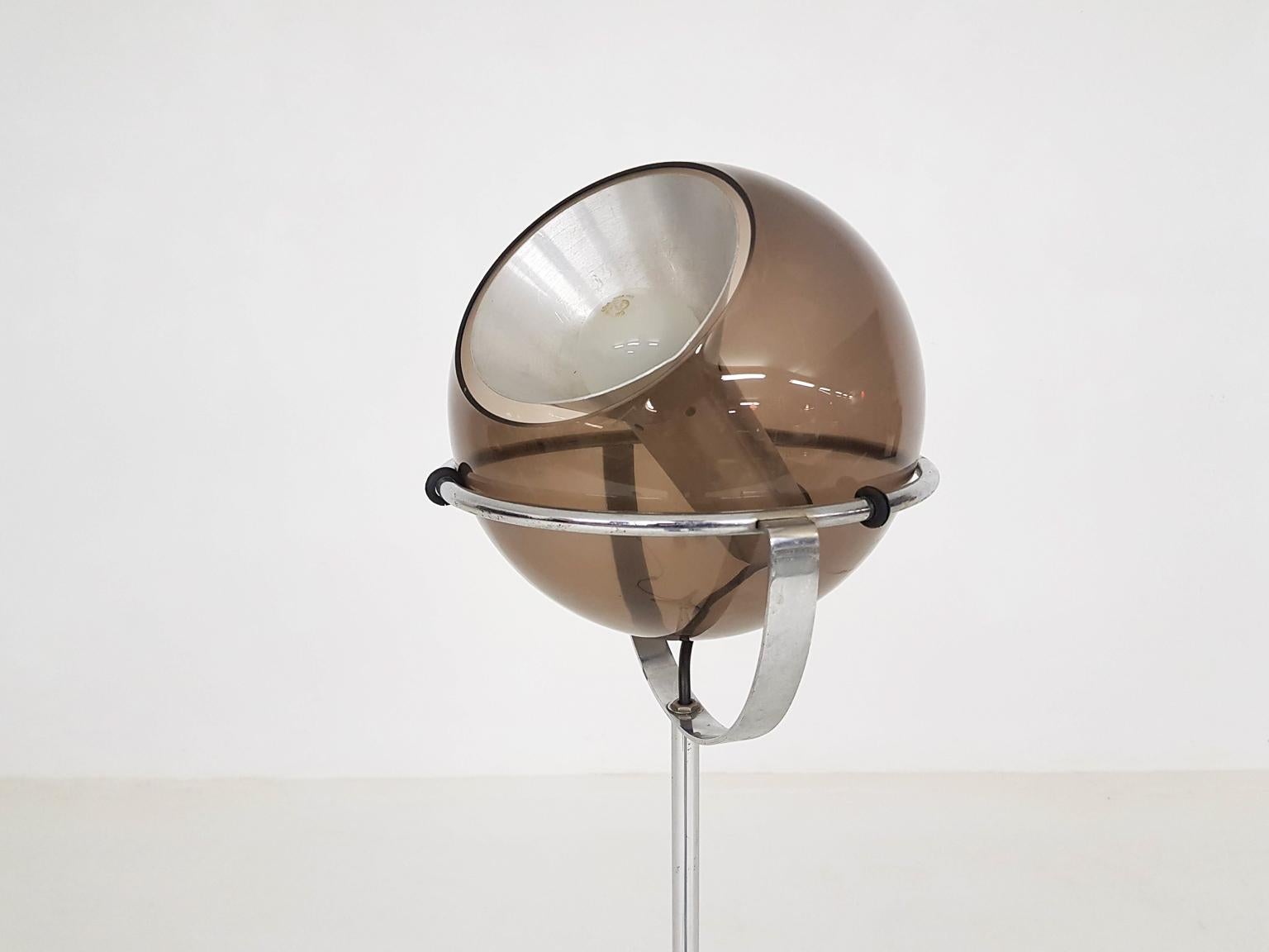 Metal Adjustable Glass Globe Floor Lamp by Frank Ligtelijn for RAAK, Dutch Design 1961