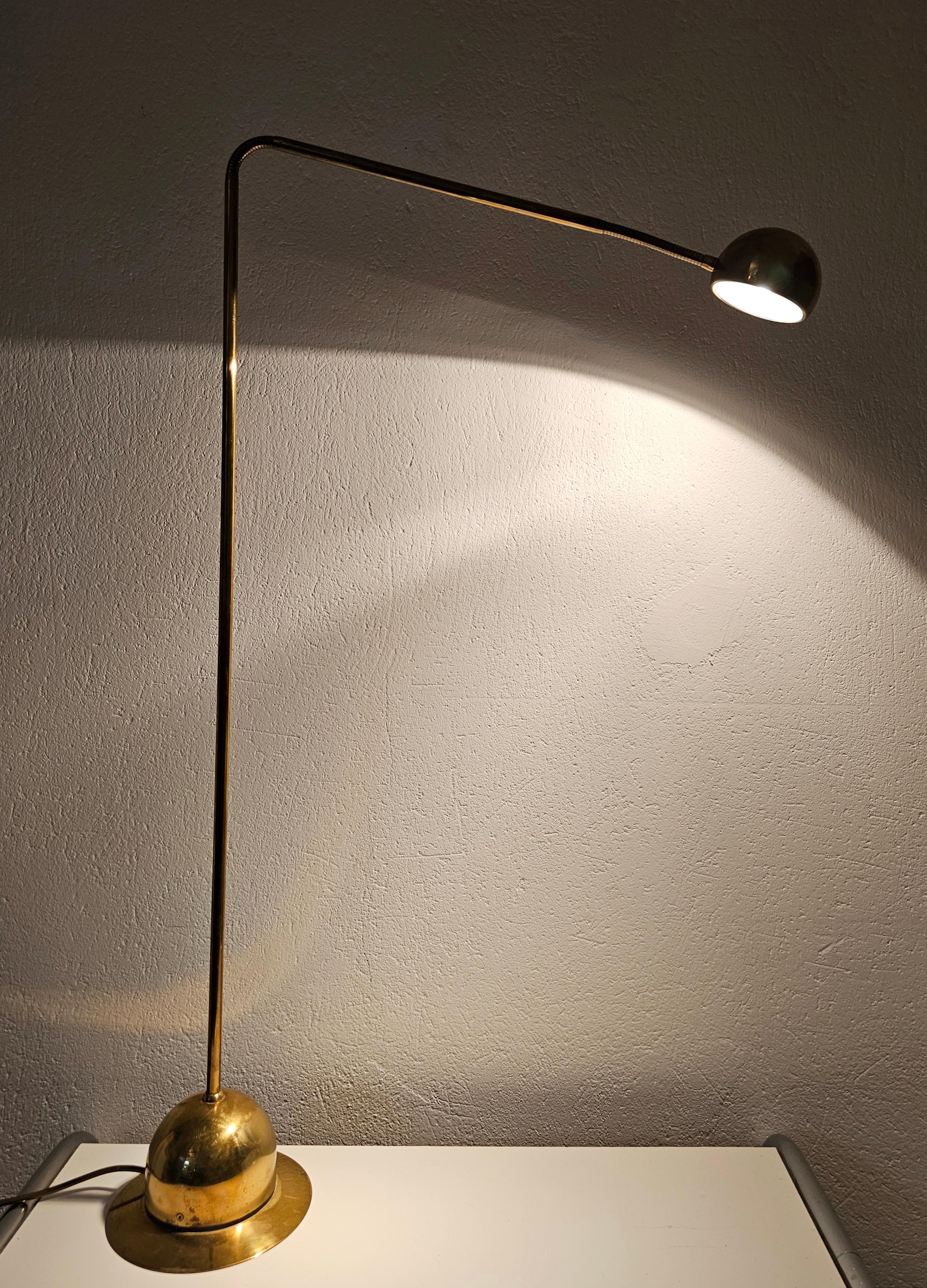Adjustable Gooseneck Brass Floor Lamp by Fischer Leuchten, Germany 1960s For Sale 1