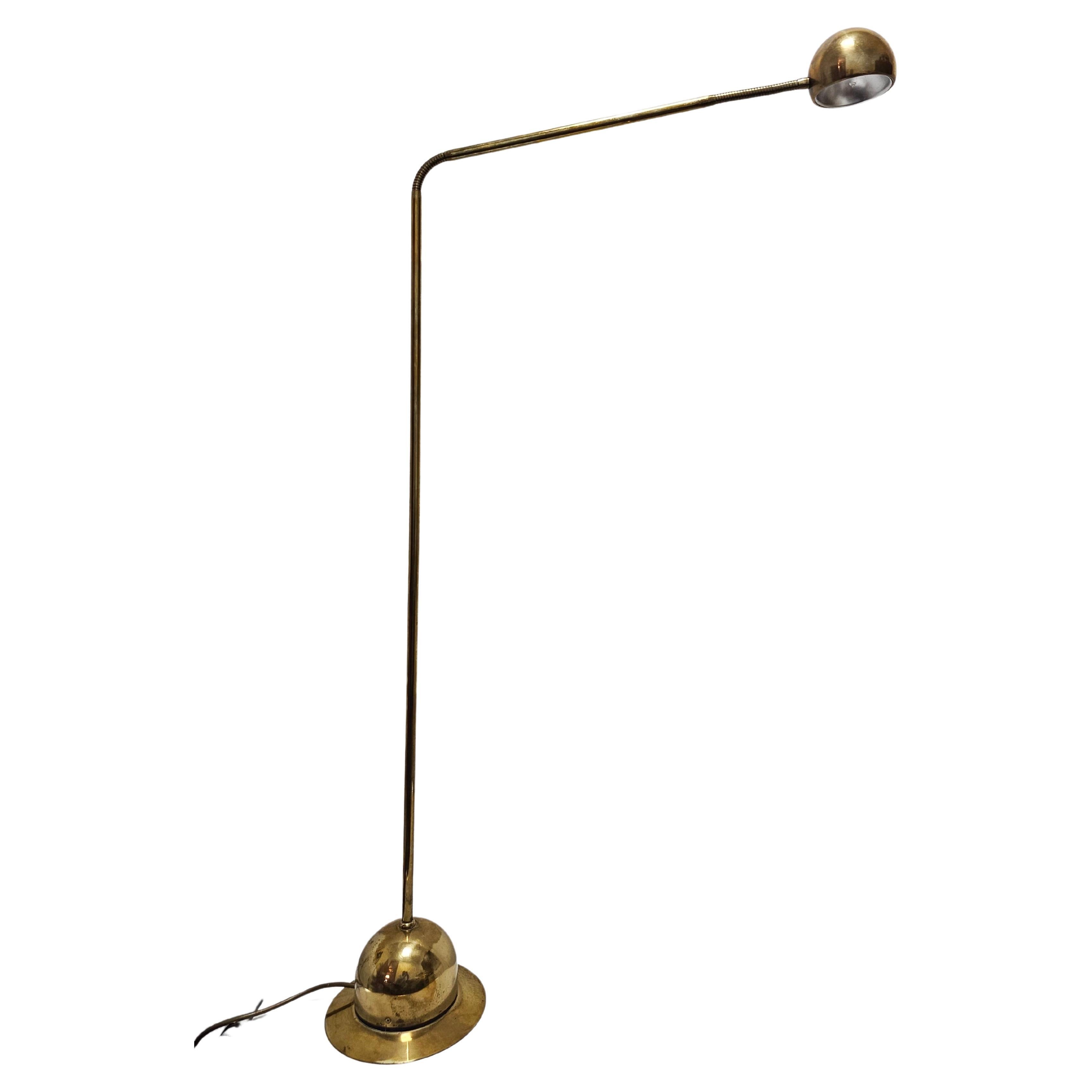 Adjustable Gooseneck Brass Floor Lamp by Fischer Leuchten, Germany 1960s For Sale