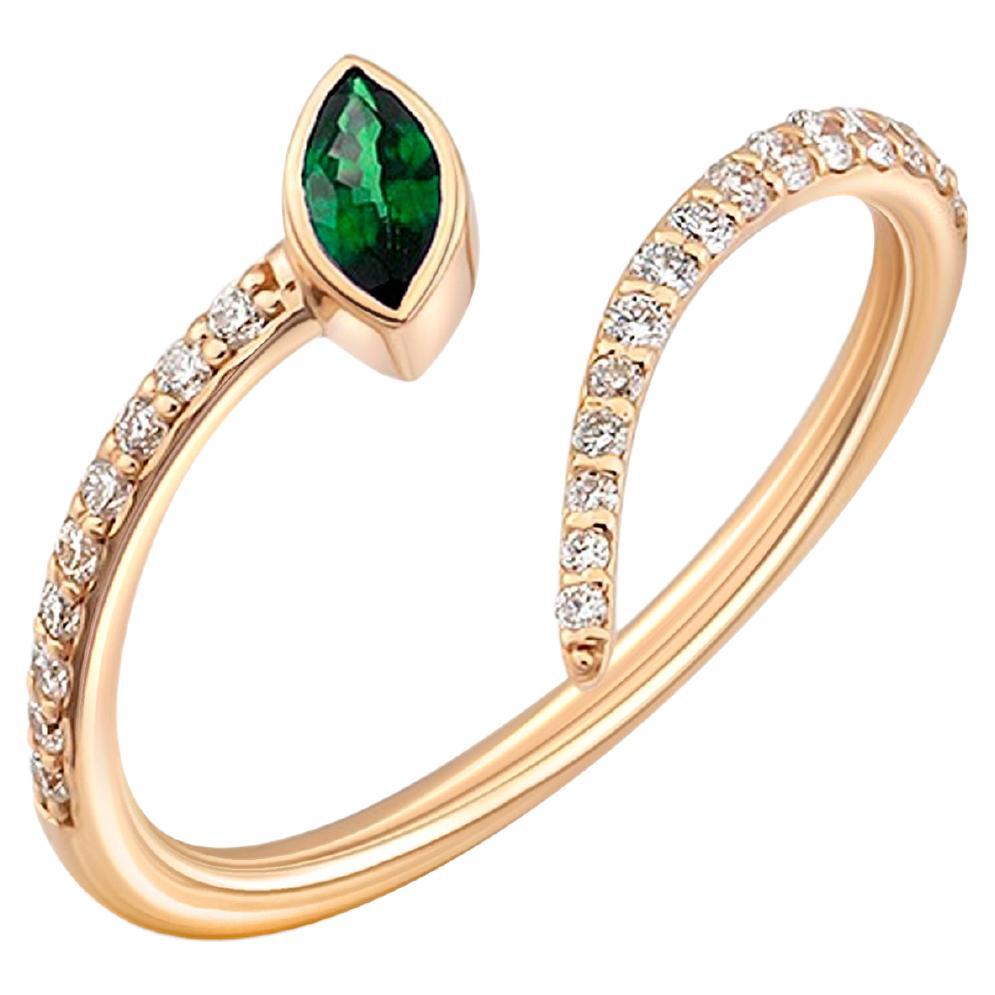 Lab emerald marquise open ended 14k gold ring For Sale