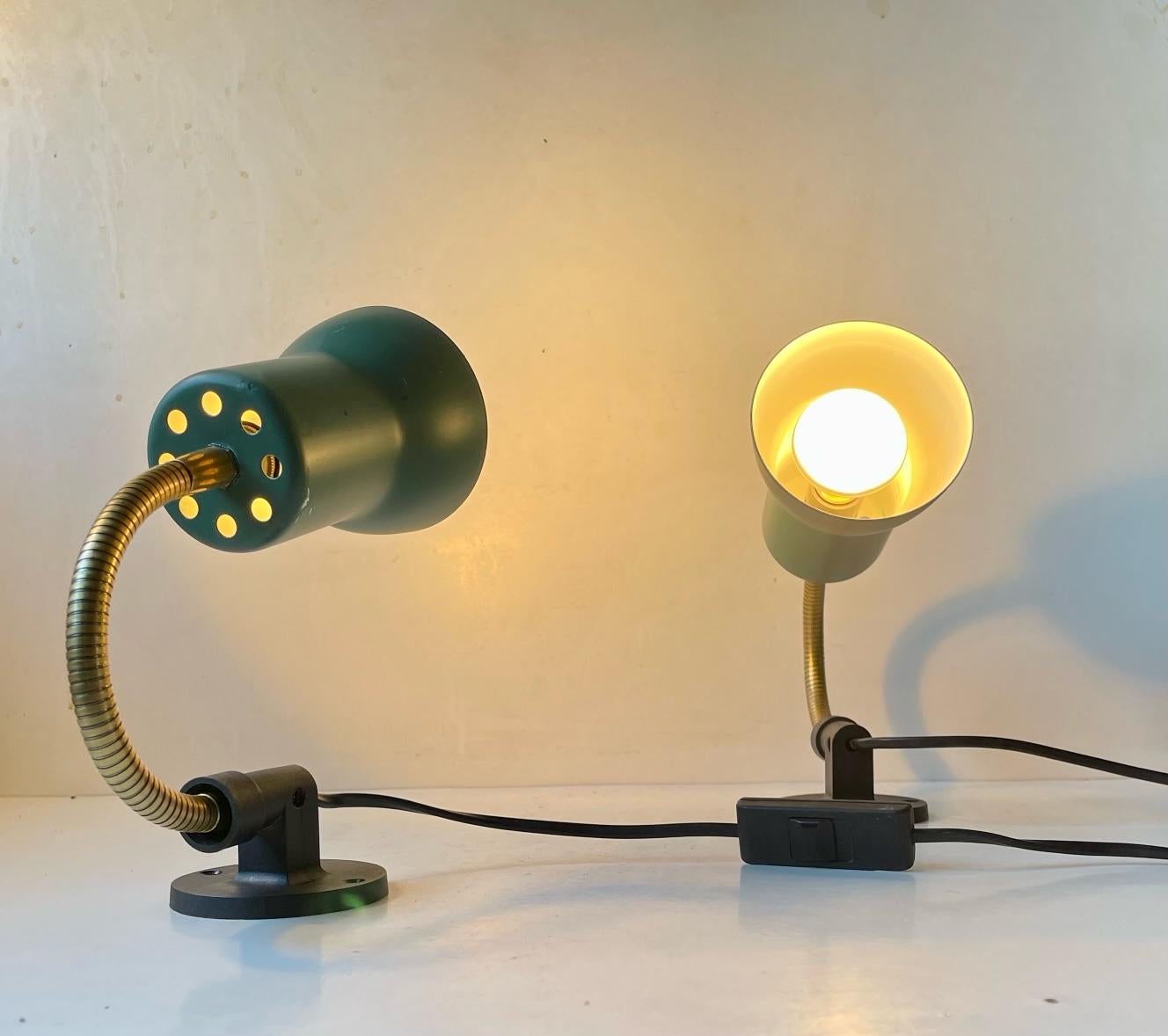 Scandinavian Modern Adjustable Green Scandinavian Wall Lamps in Brass, 1970s