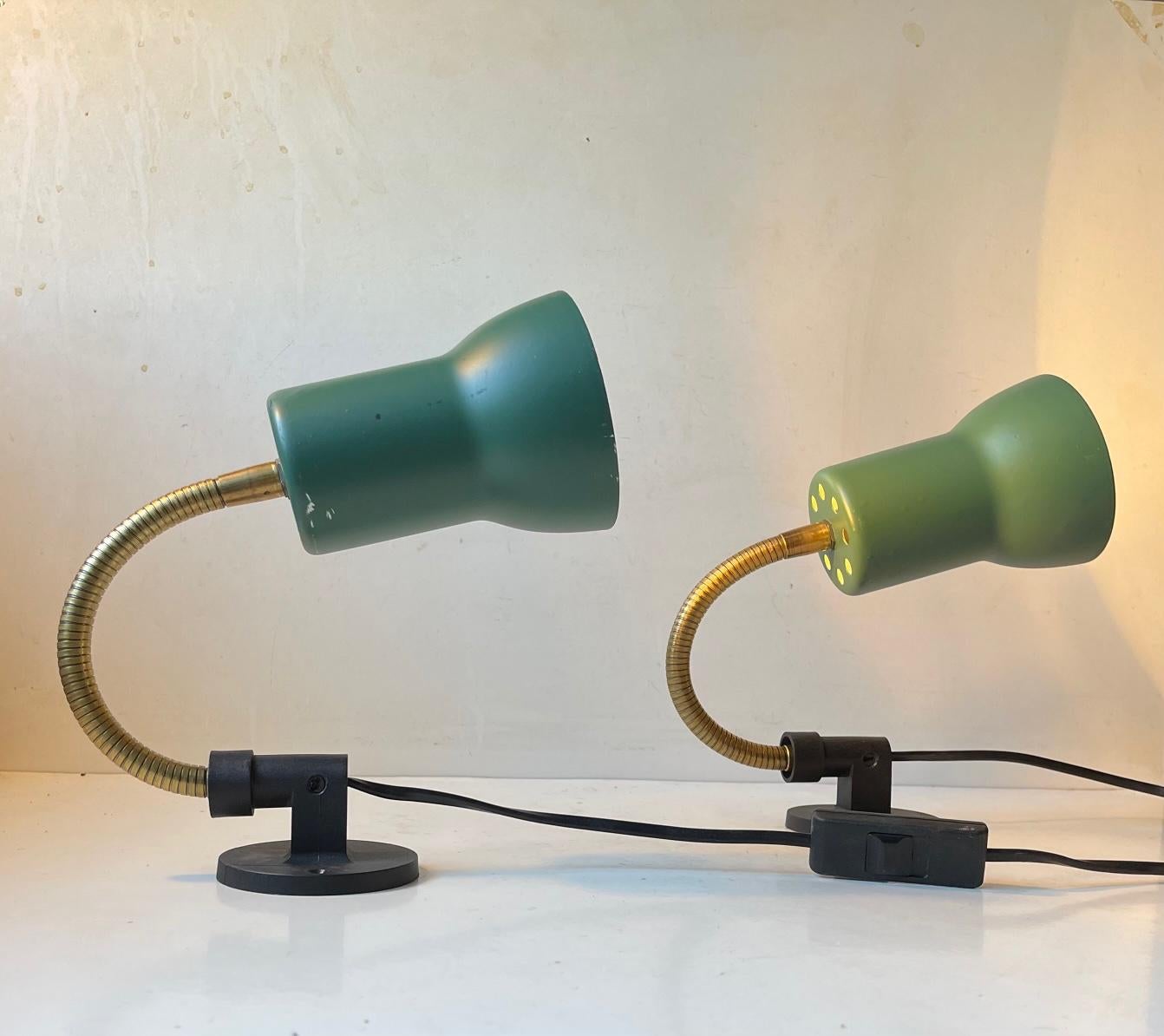 Adjustable Green Scandinavian Wall Lamps in Brass, 1970s In Good Condition In Esbjerg, DK