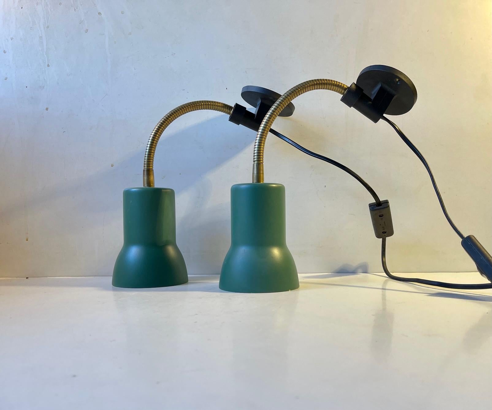 Aluminum Adjustable Green Scandinavian Wall Lamps in Brass, 1970s