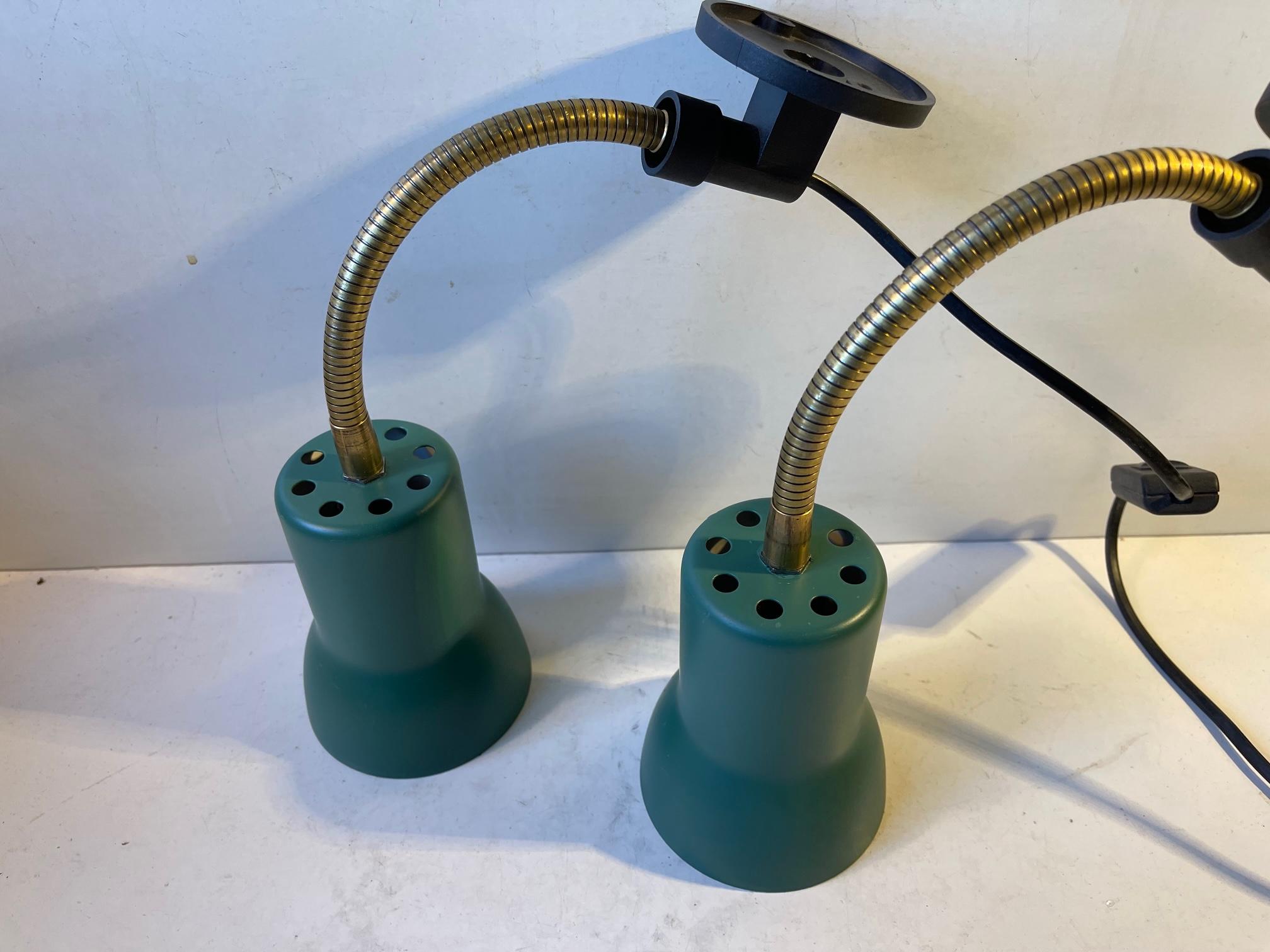 Adjustable Green Scandinavian Wall Lamps in Brass, 1970s 1