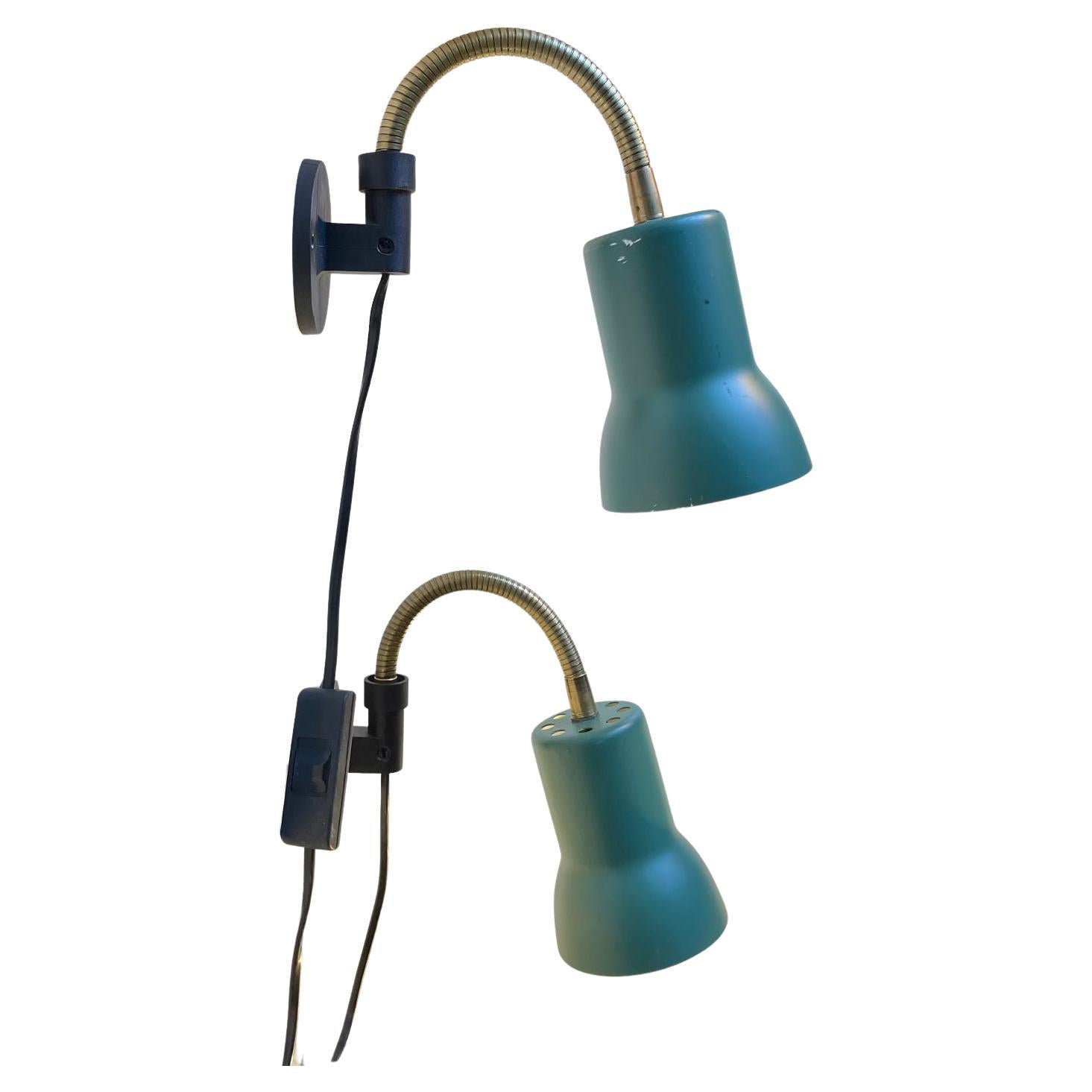 Adjustable Green Scandinavian Wall Lamps in Brass, 1970s