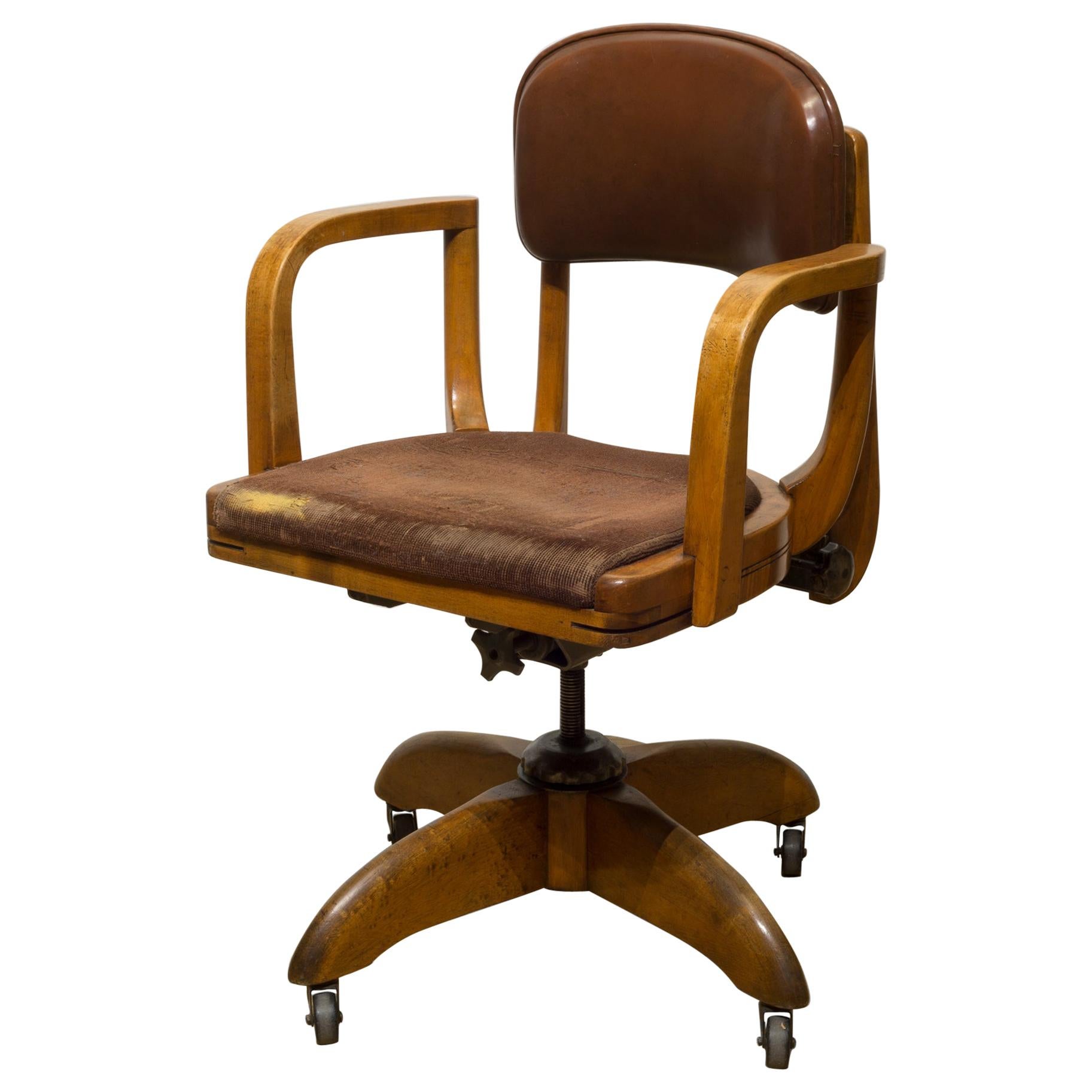 Adjustable Gunlocke Oak Swivel Desk Chair, circa 1940