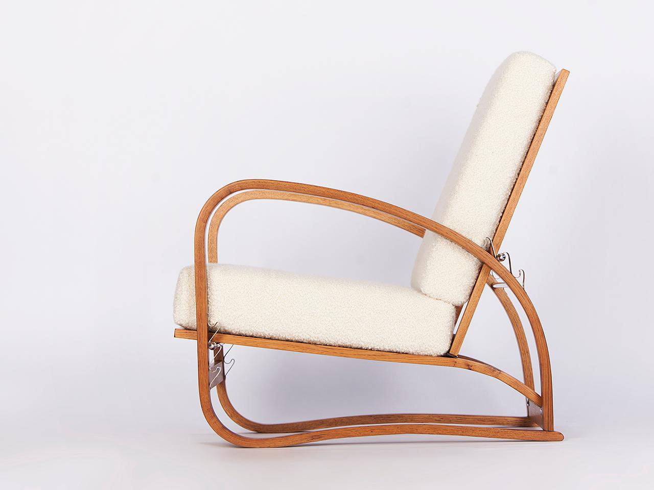 Art Deco Adjustable H-70 Boucle Armchair by Jindrich Halabala, 1930s For Sale