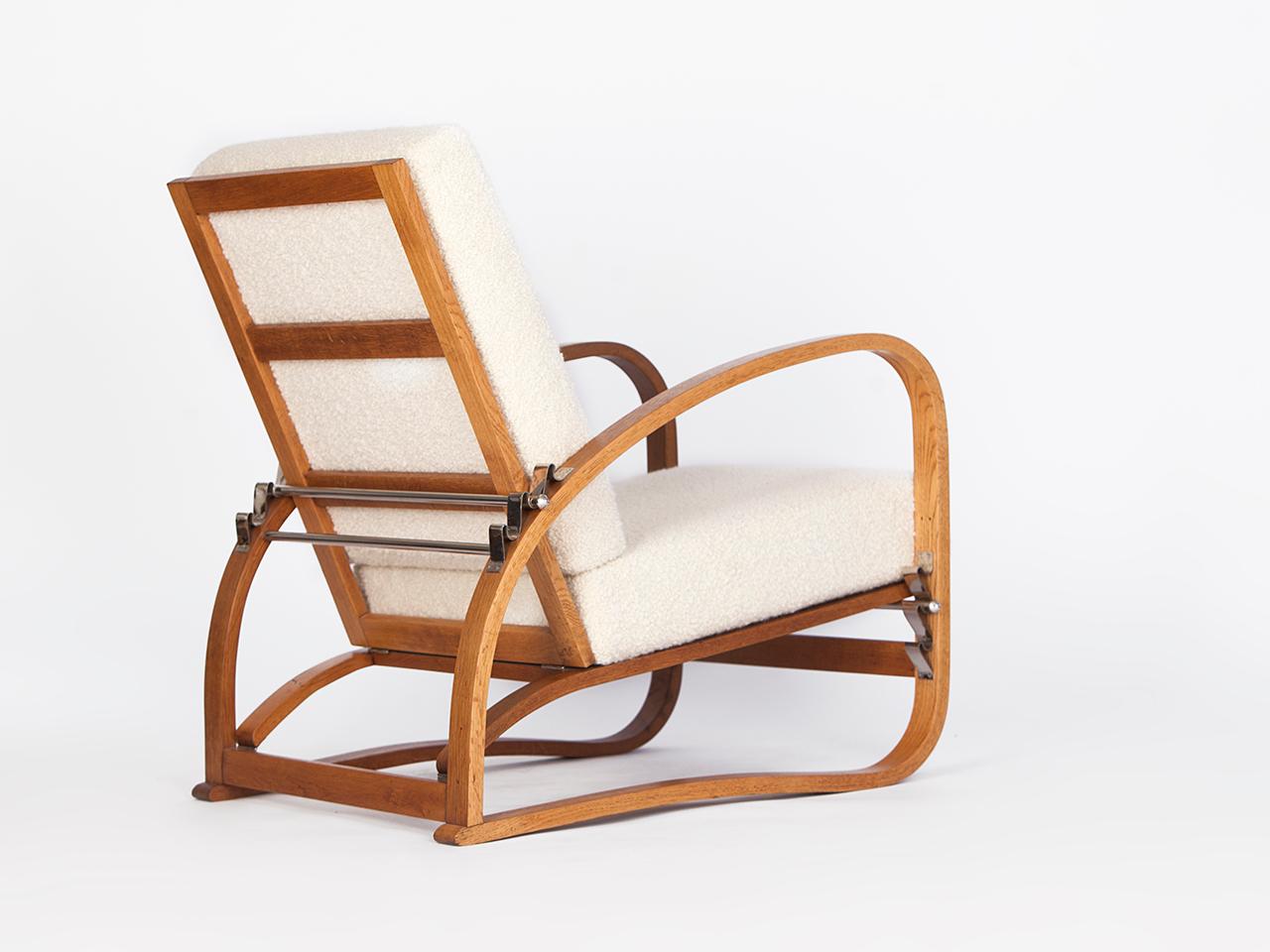 20th Century Adjustable H-70 Boucle Armchair by Jindrich Halabala, 1930s For Sale