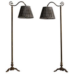 Adjustable Heavy Brass Floor Lamps with Textured Wool Plaid Shade