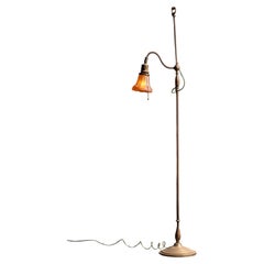 Adjustable Height Bridge Arm Lamp with Carnival Glass Shade