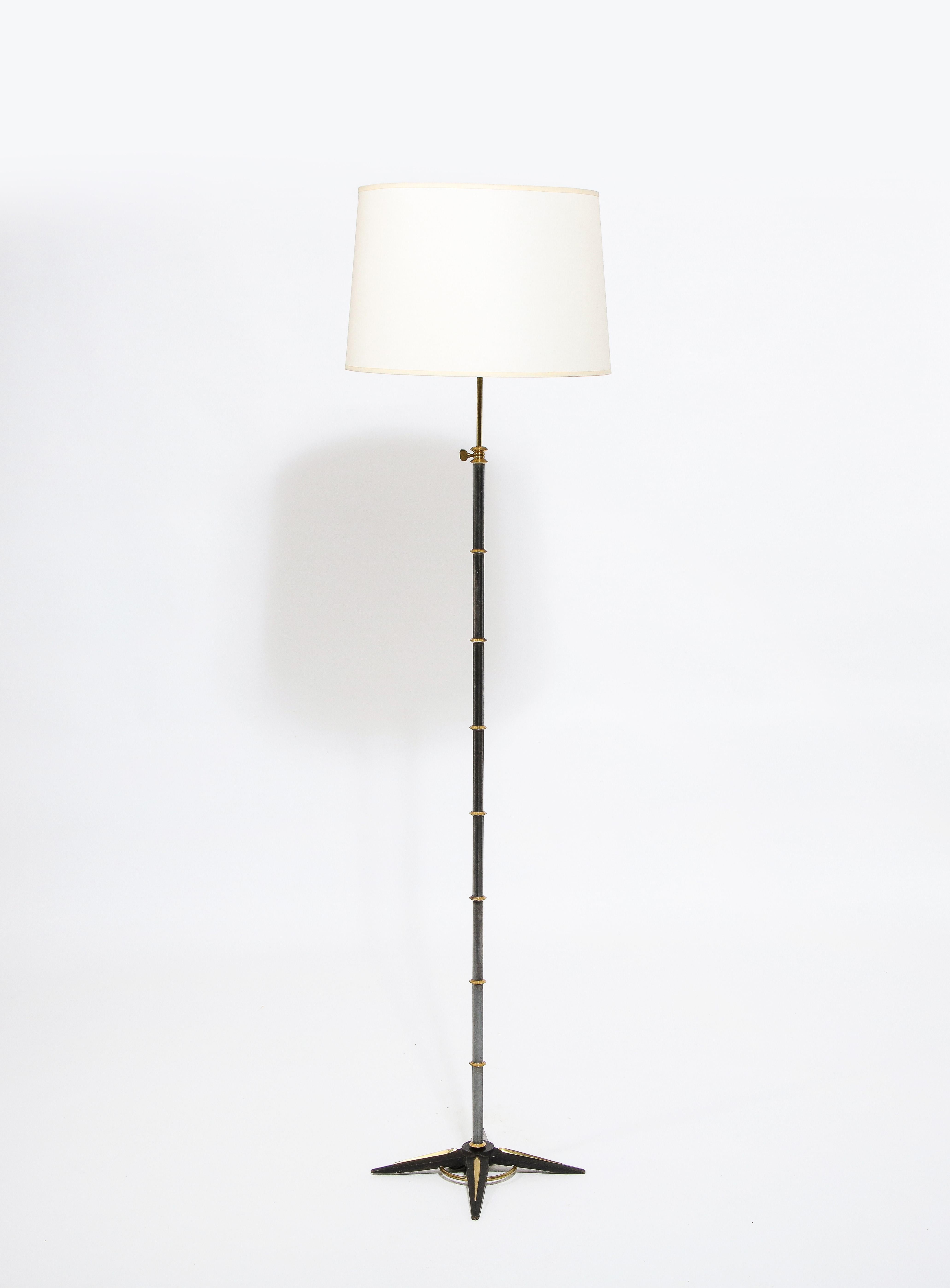 French Adjustable Height Floor Lamp by Gilles Sermadiras, France, 1950's For Sale