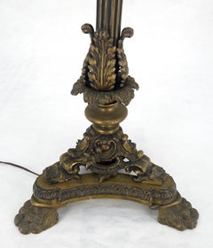Adjustable Height Heavy Brass Tripod Base Claw Feet Antique Floor Lamp