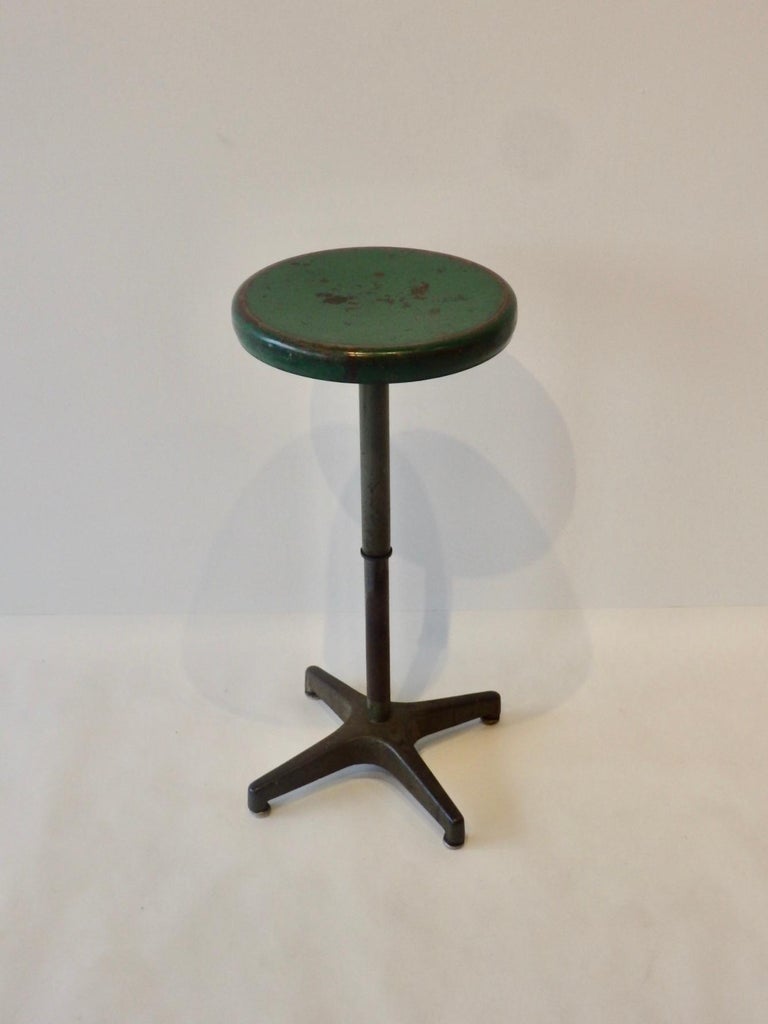American Adjustable Height Industrial Swivel Stool in Original Finish by Ajustrite For Sale