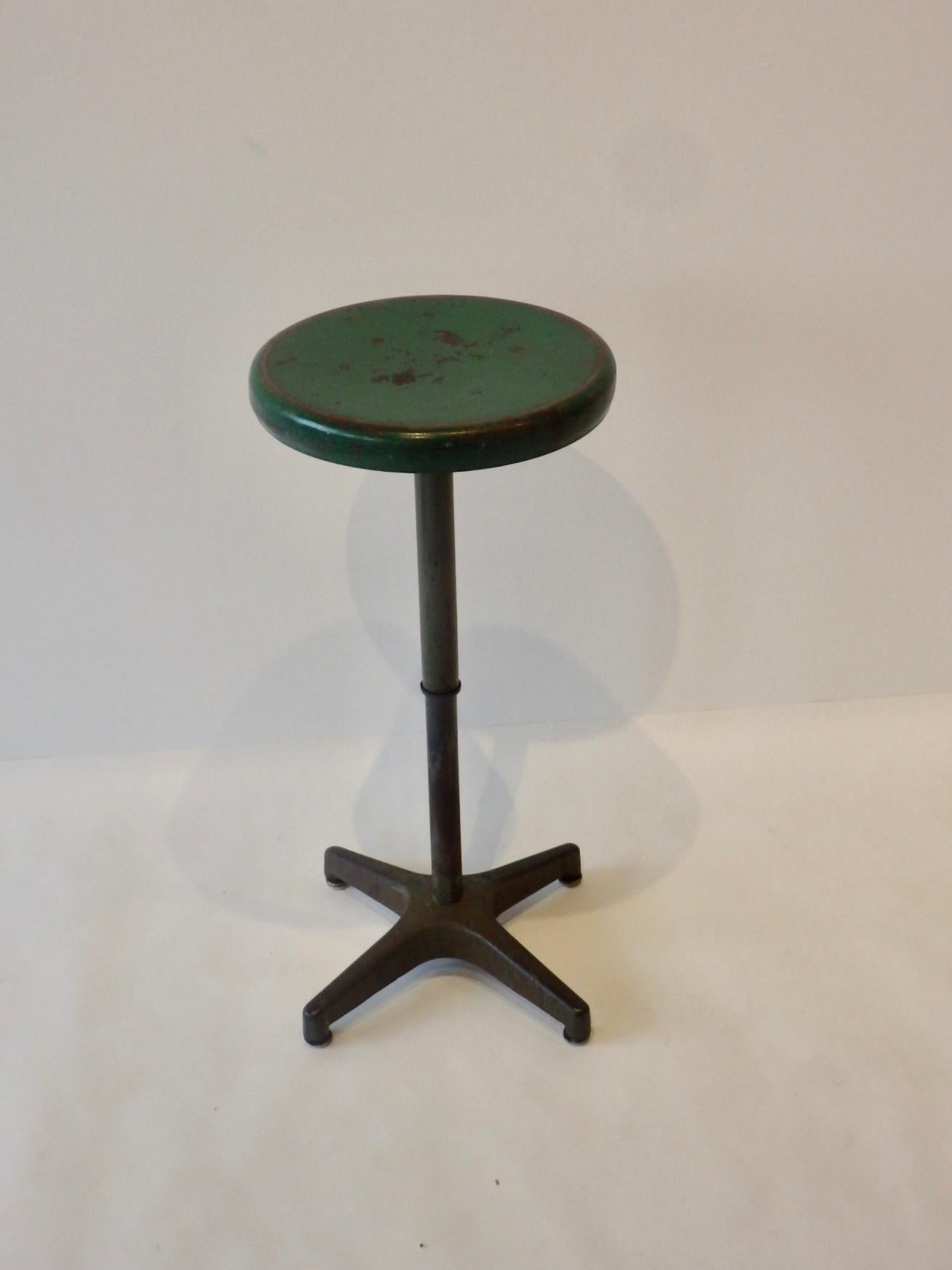Adjustable Height Industrial Swivel Stool in Original Finish by Ajustrite In Good Condition In Ferndale, MI
