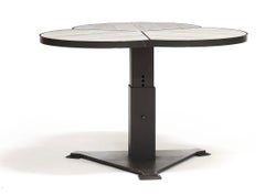 Adjustable height metal and oak Bobby McAlpine designed clover table