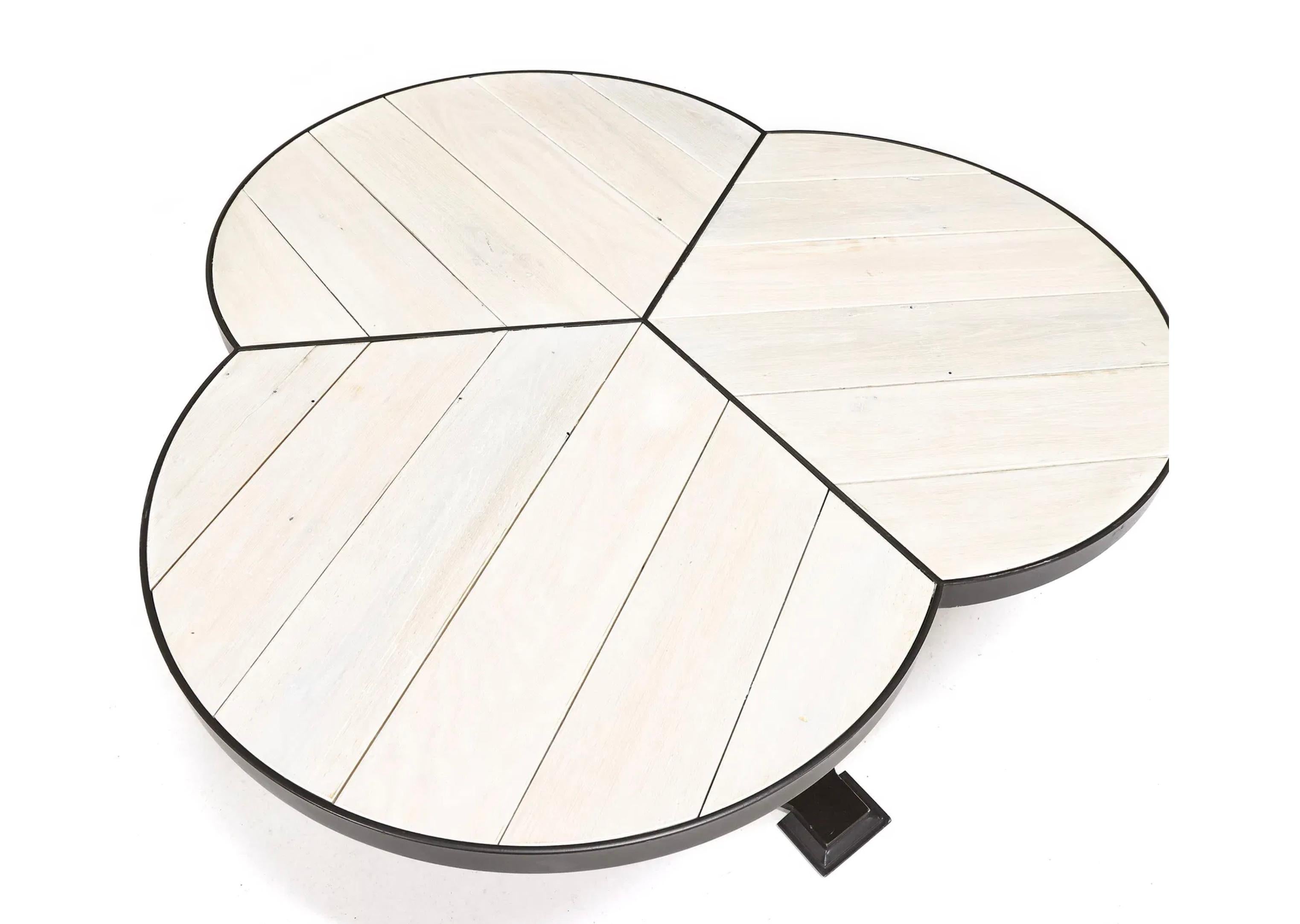 American Adjustable height metal and oak Bobby McAlpine designed clover table