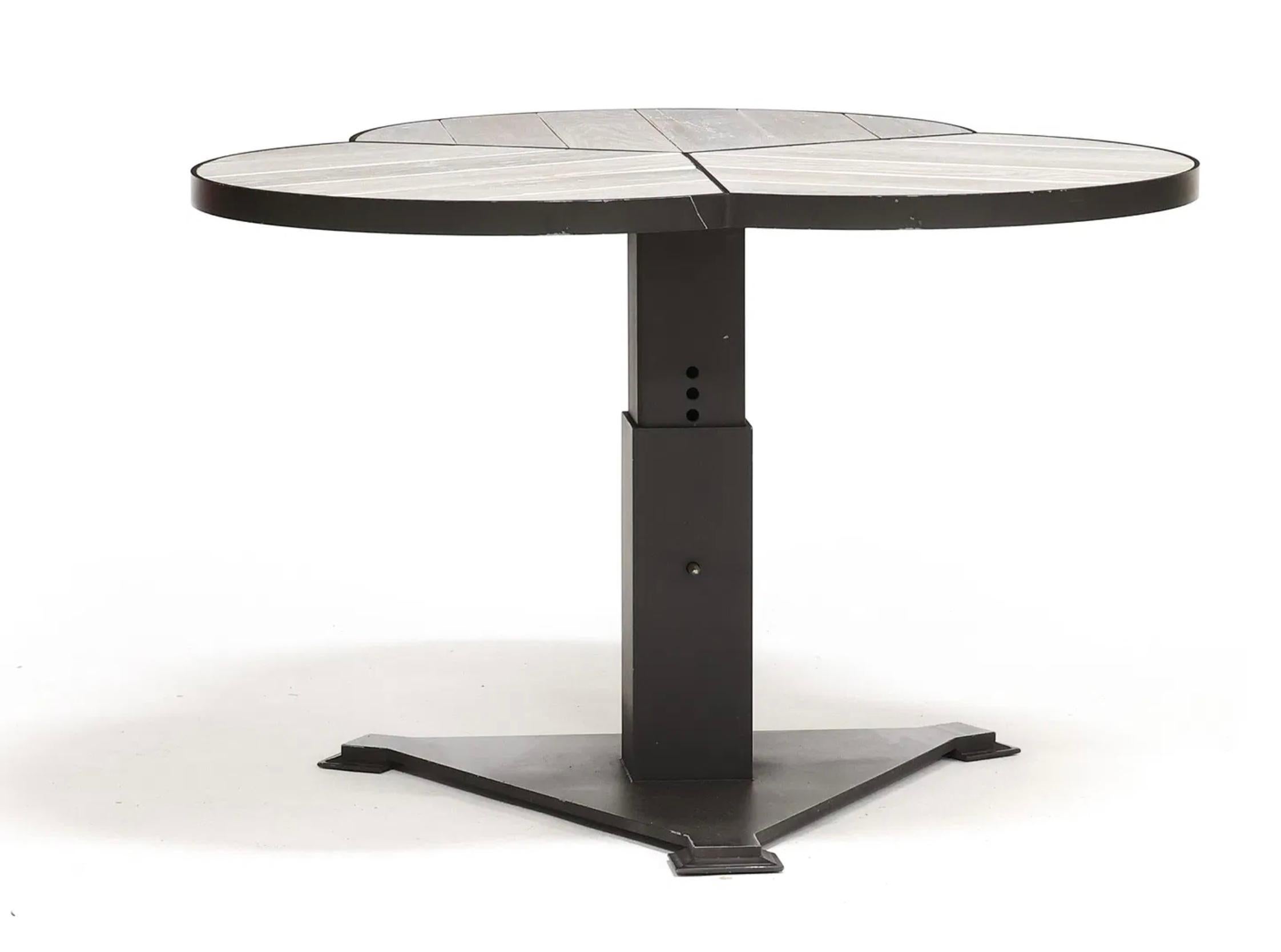 Blackened Adjustable height metal and oak Bobby McAlpine designed clover table