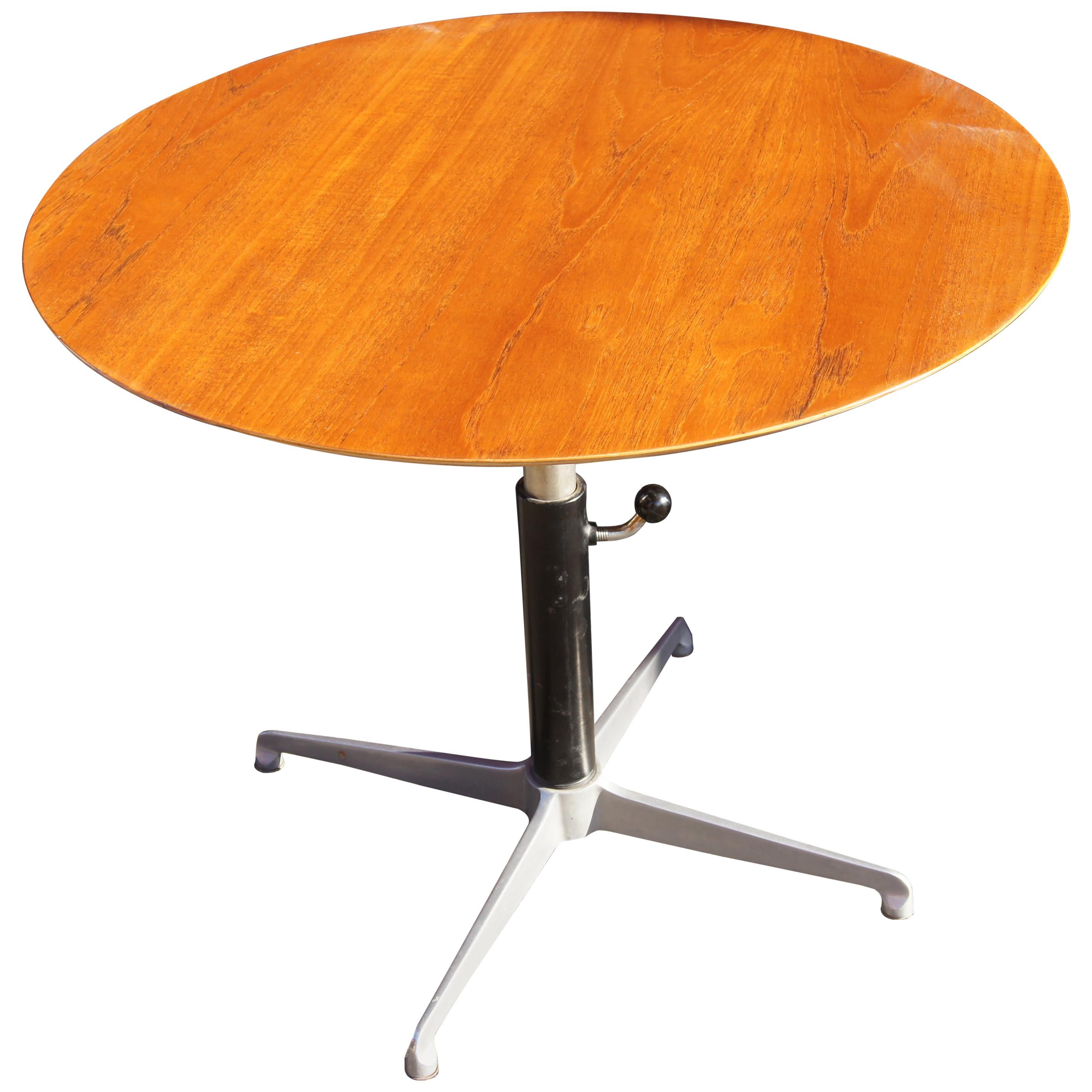 Adjustable-Height Round Teak Coffee Table For Sale