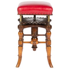 Adjustable Height Walnut Piano Stool by Henry Brooks & Co of London, circa 1880