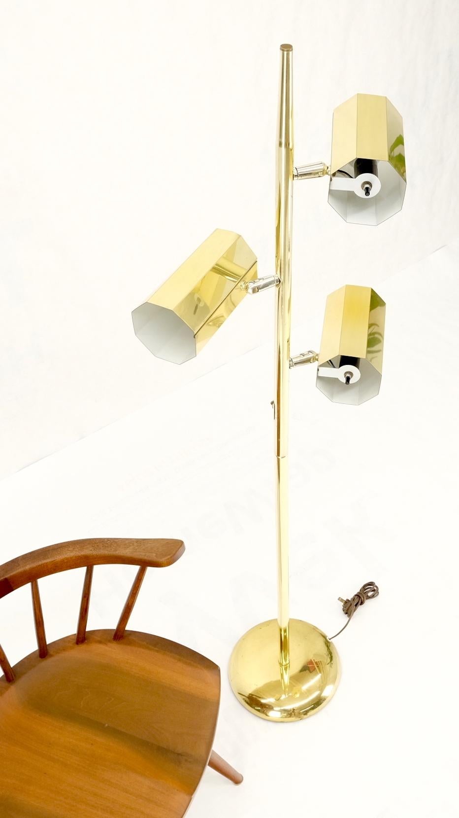 Adjustable Hexagon Cylinder Shades Three Way Brass Floor Lamp Sonneman For Sale 3