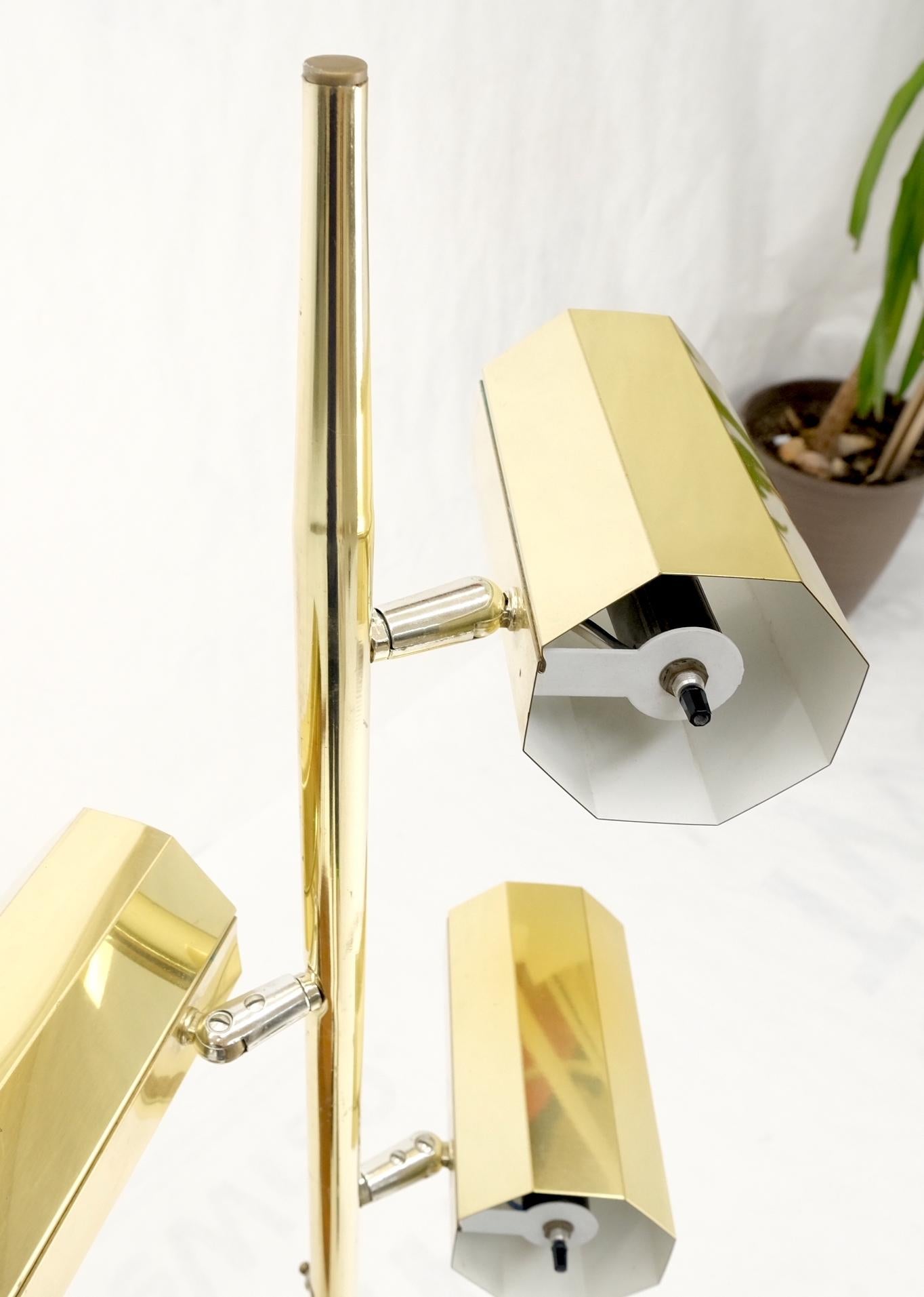 Adjustable Hexagon Cylinder Shades Three Way Brass Floor Lamp Sonneman In Good Condition For Sale In Rockaway, NJ