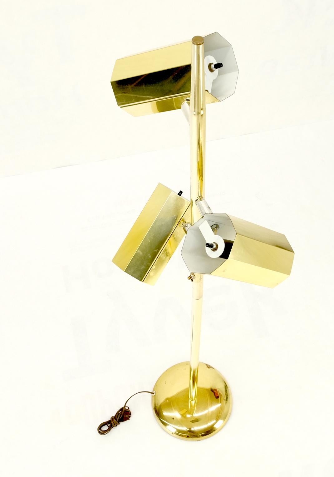 Adjustable Hexagon Cylinder Shades Three Way Brass Floor Lamp Sonneman For Sale 1