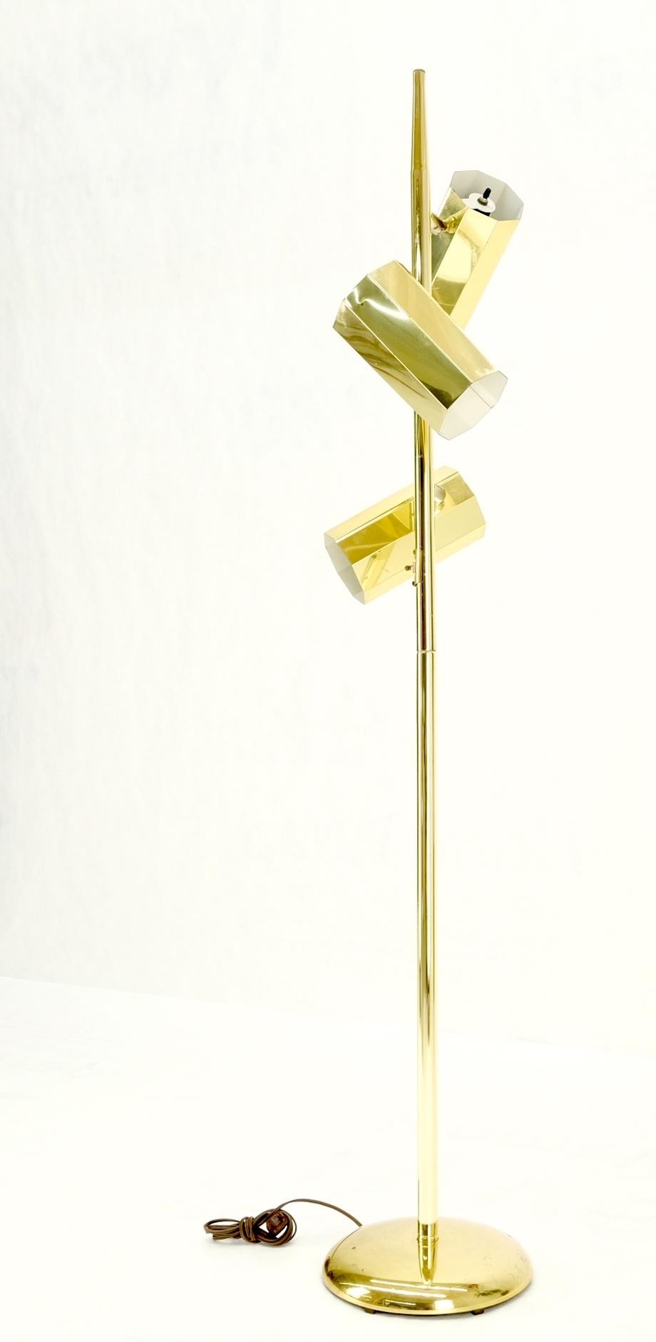 Adjustable Hexagon Cylinder Shades Three Way Brass Floor Lamp Sonneman For Sale 2