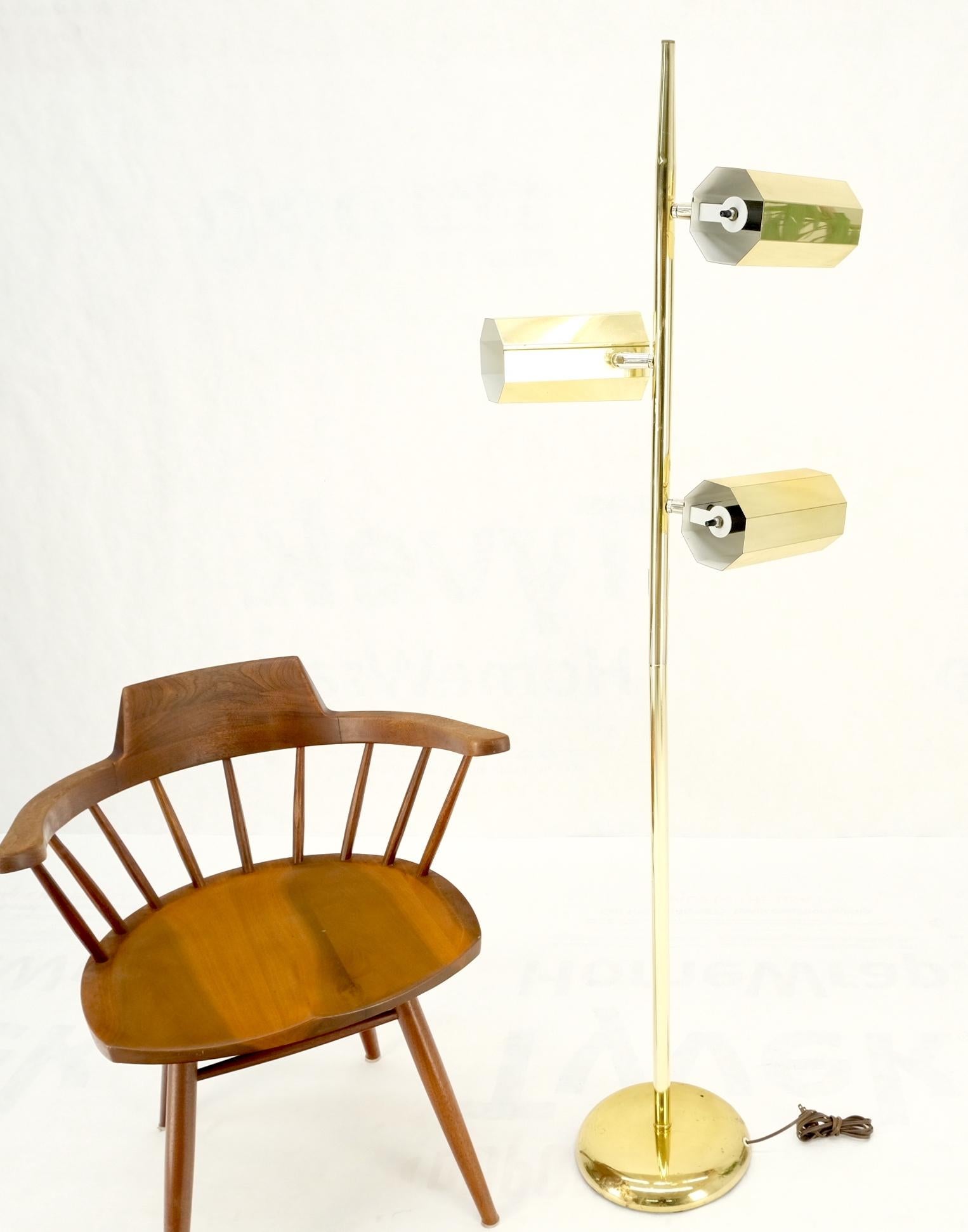 Adjustable Hexagon Cylinder Shades Three Way Brass Floor Lamp Sonneman For Sale 3