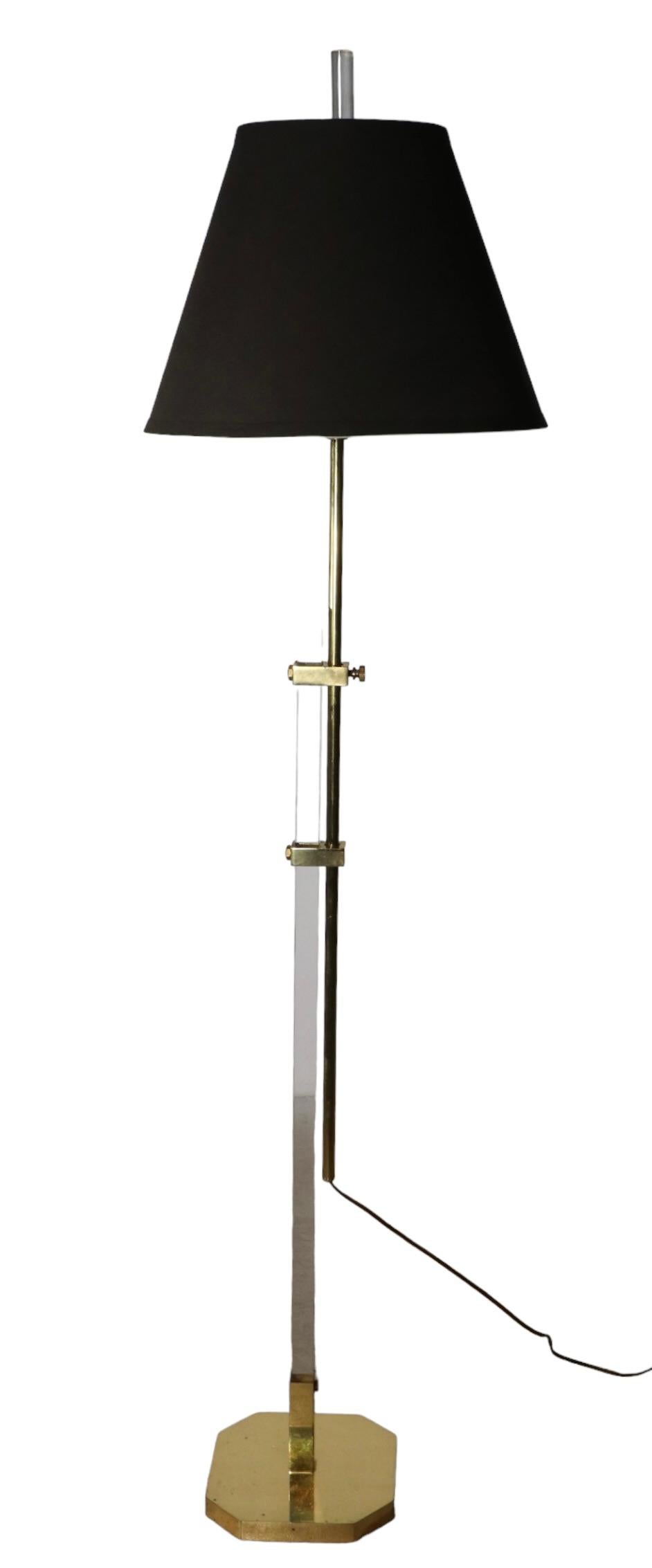 Adjustable Hollywood Regency Style Brass and Lucite Floor Lamp c. 1970/1980's For Sale 5