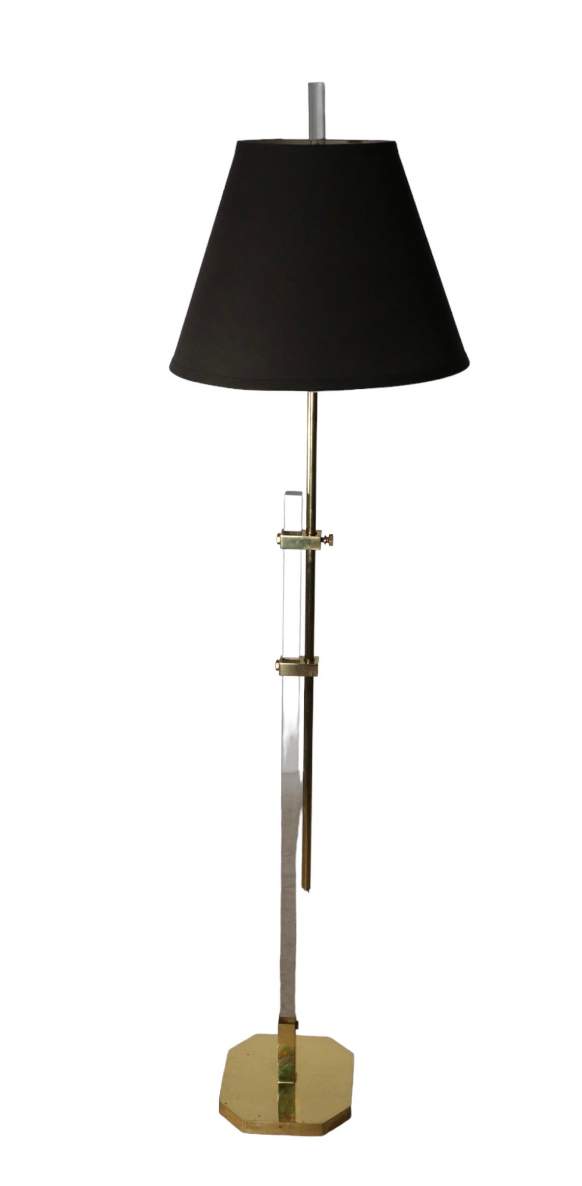  Adjustable Hollywood Regency Style Brass and Lucite Floor Lamp c. 1970/1980's For Sale 6