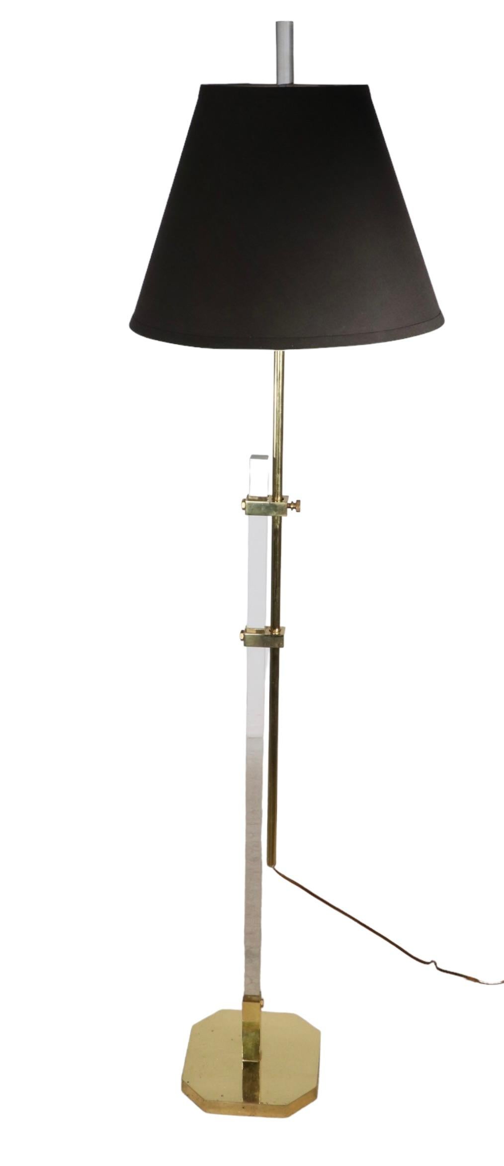  Adjustable Hollywood Regency Style Brass and Lucite Floor Lamp c. 1970/1980's For Sale 7