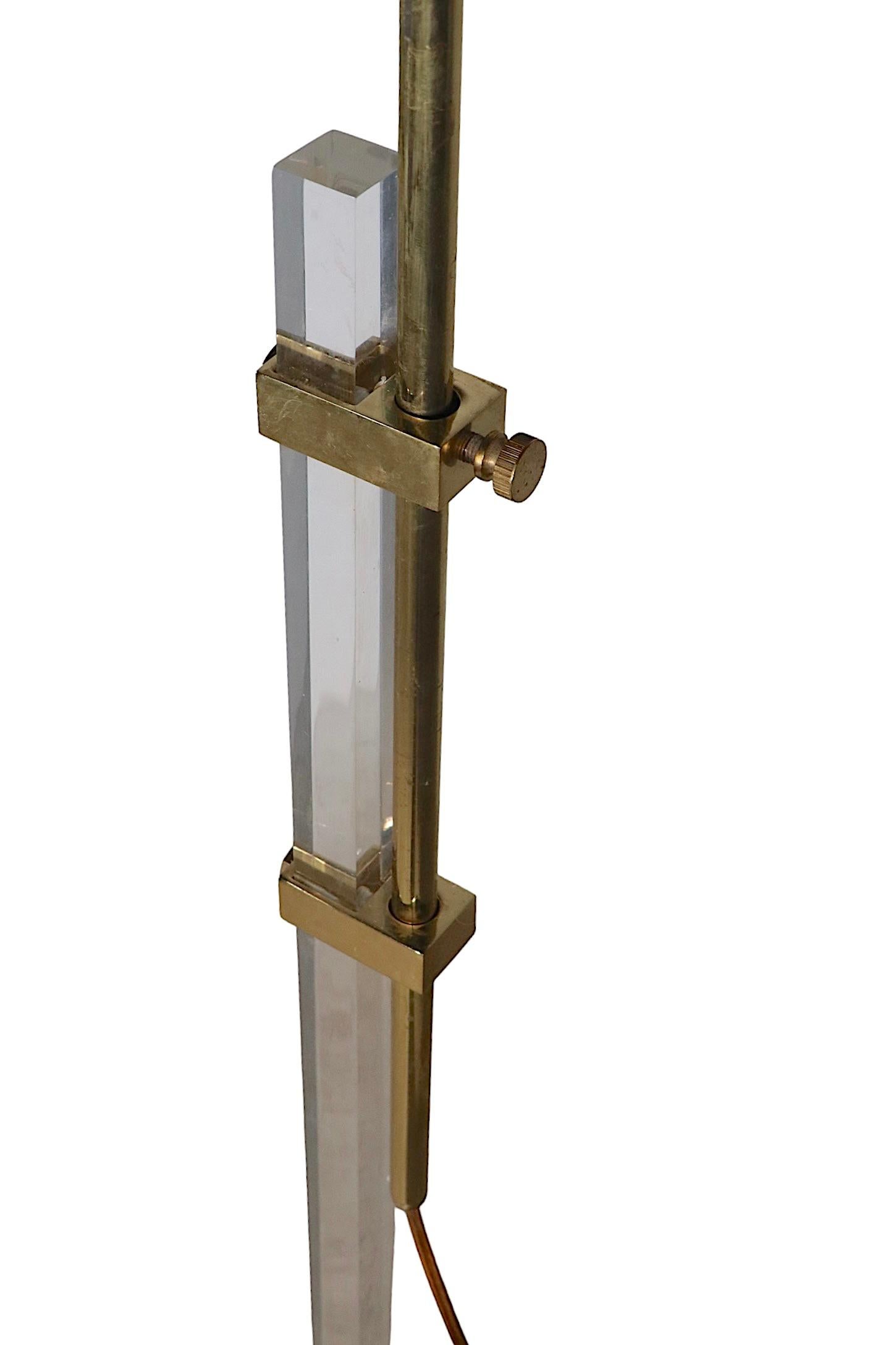  Adjustable Hollywood Regency Style Brass and Lucite Floor Lamp c. 1970/1980's For Sale 12