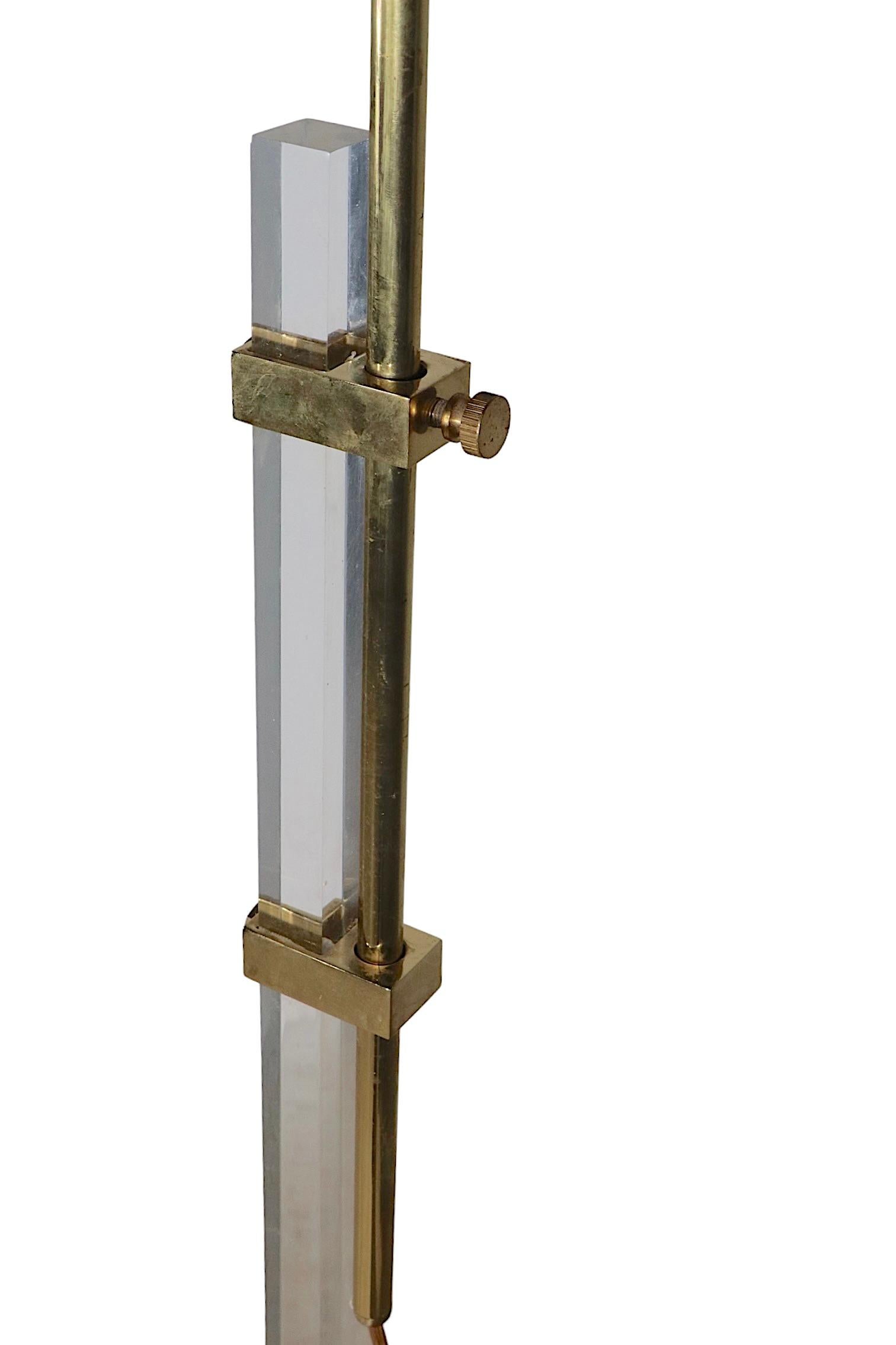  Adjustable Hollywood Regency Style Brass and Lucite Floor Lamp c. 1970/1980's For Sale 13