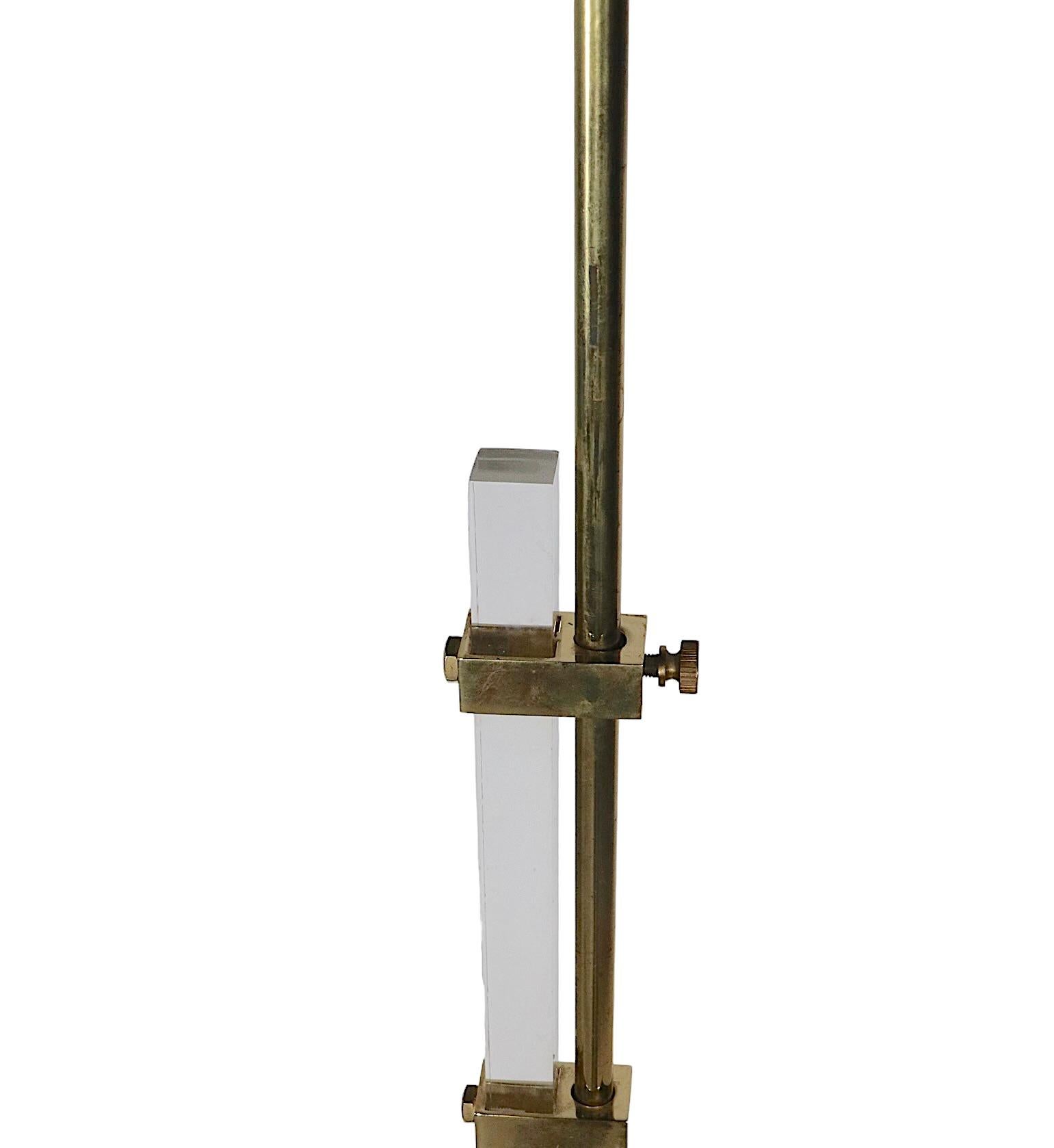  Adjustable Hollywood Regency Style Brass and Lucite Floor Lamp c. 1970/1980's For Sale 14