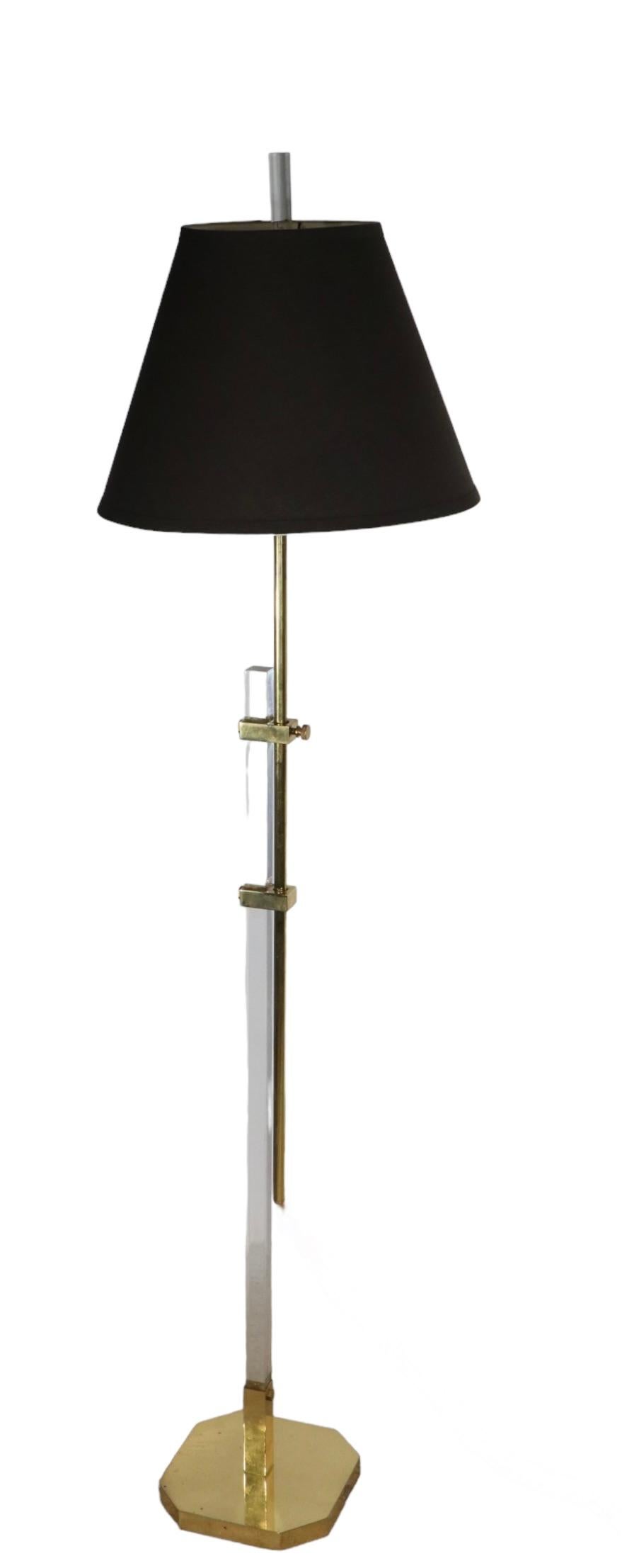  Adjustable Hollywood Regency Style Brass and Lucite Floor Lamp c. 1970/1980's For Sale 4