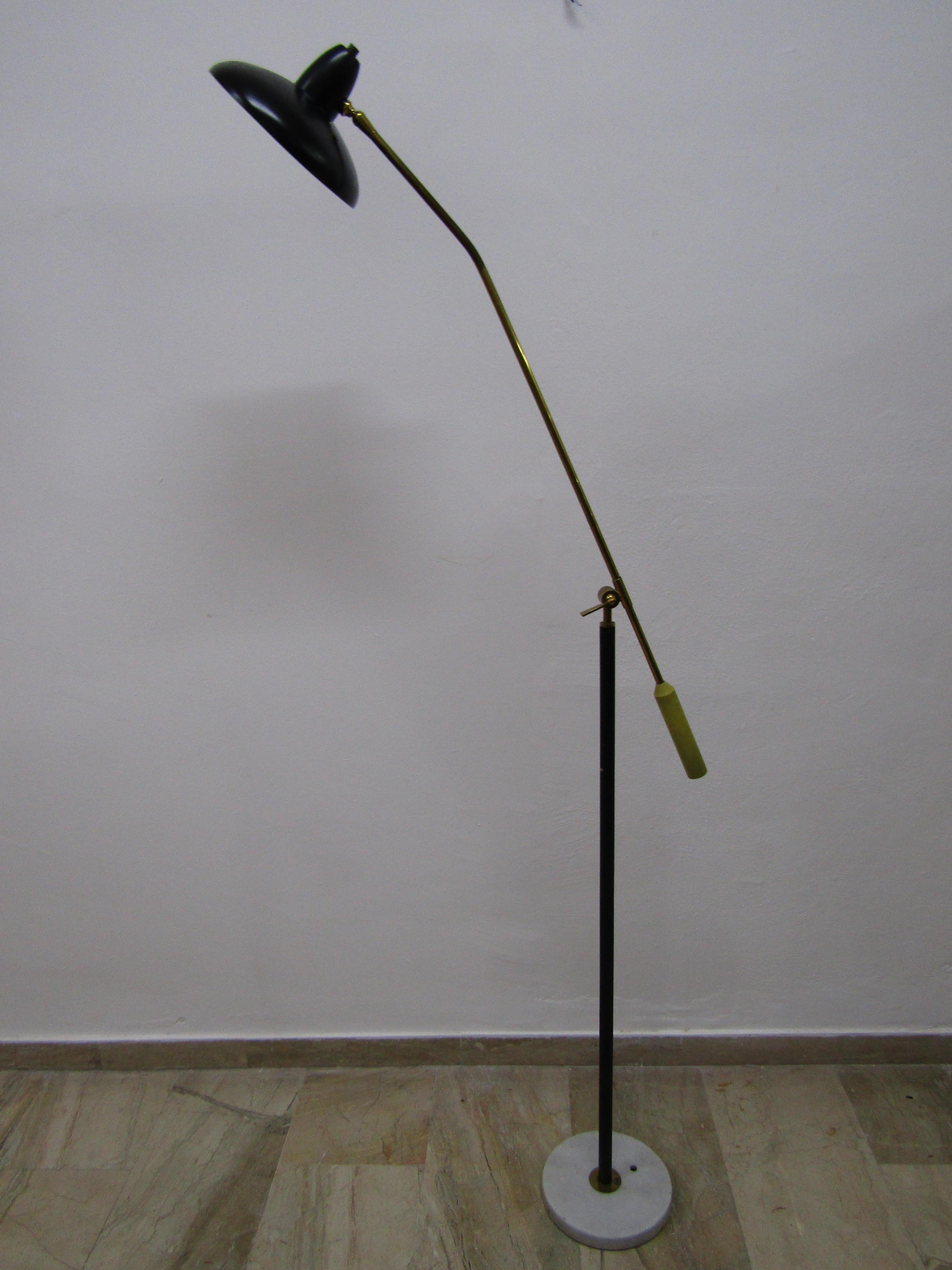 midcentury Adjustable in Style Stilnovo Painted Enamel and Brass  Floor Lamp 8