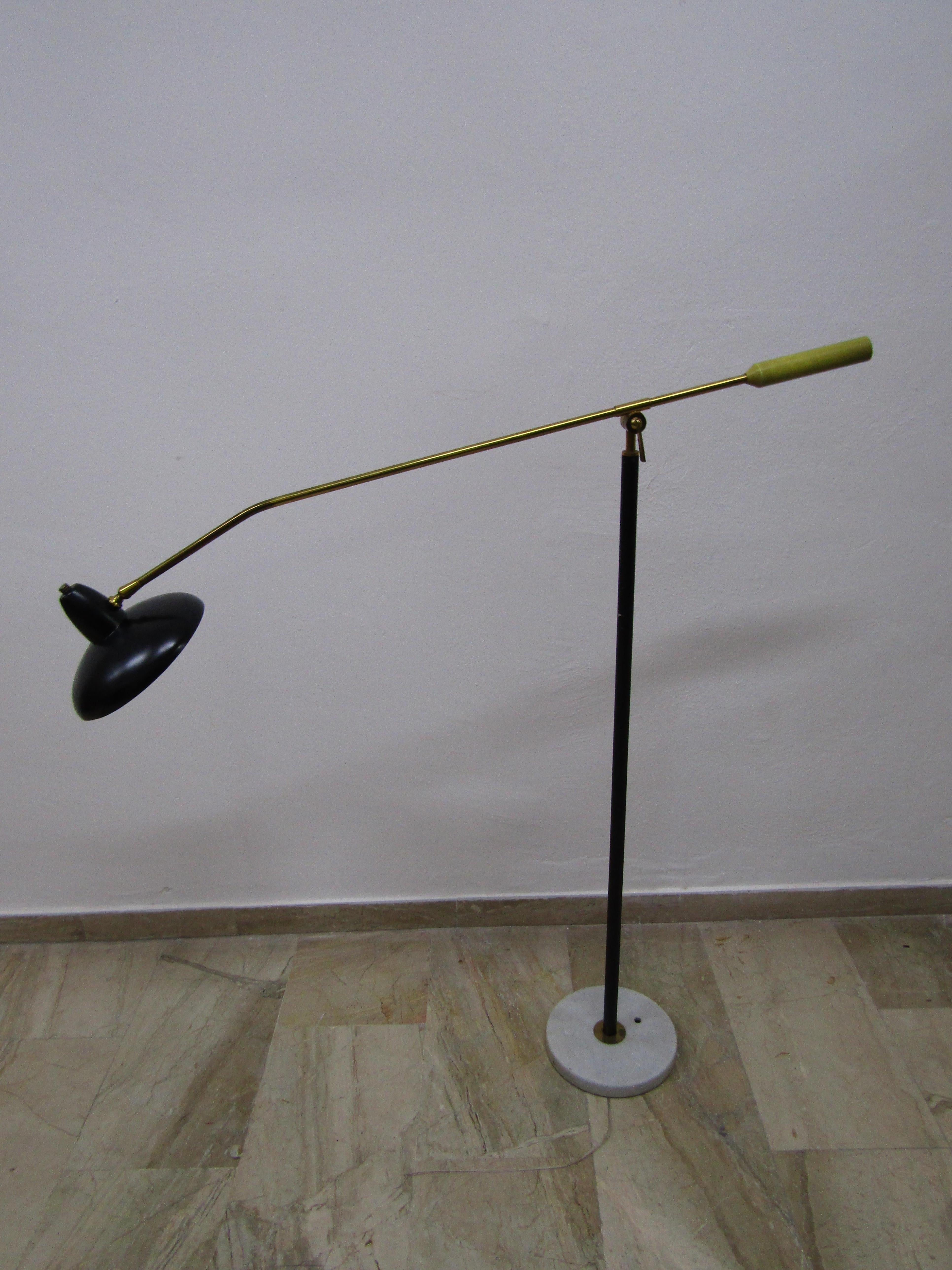 midcentury Adjustable in Style Stilnovo Painted Enamel and Brass  Floor Lamp 9