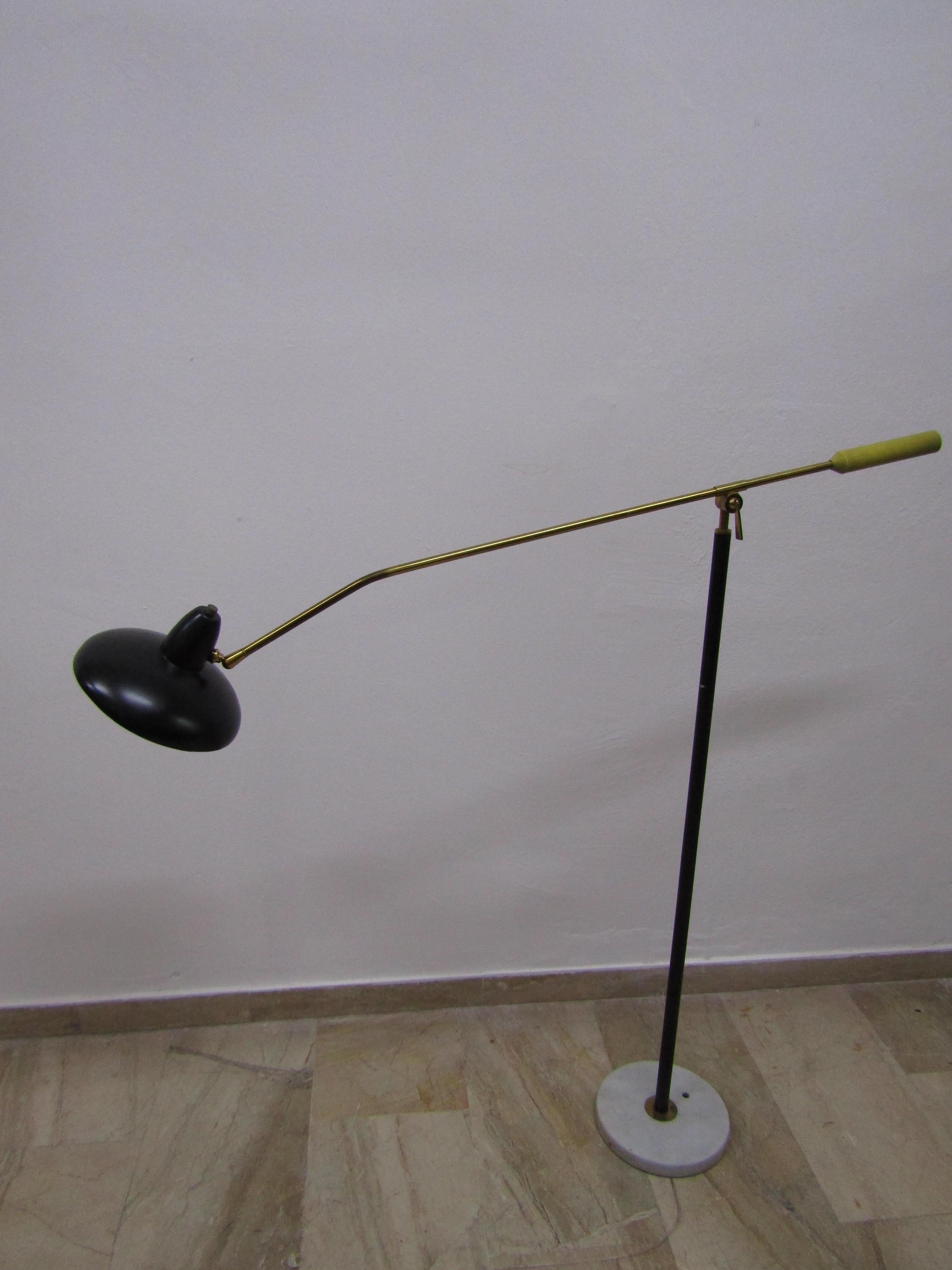 midcentury Adjustable in Style Stilnovo Painted Enamel and Brass  Floor Lamp 10