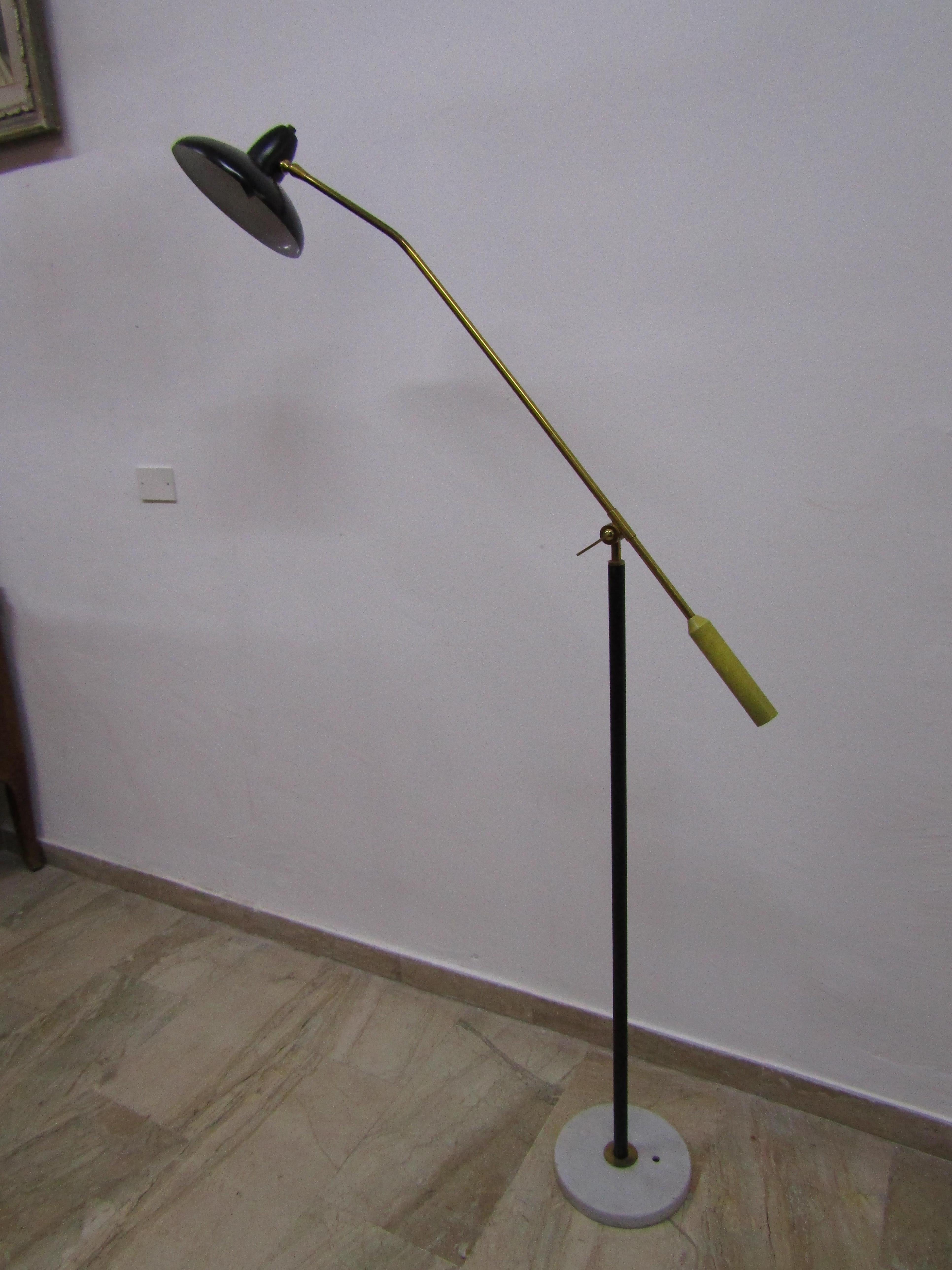 Mid-Century Modern midcentury Adjustable in Style Stilnovo Painted Enamel and Brass  Floor Lamp