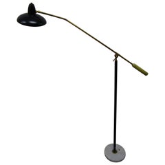 midcentury Adjustable in Style Stilnovo Painted Enamel and Brass  Floor Lamp