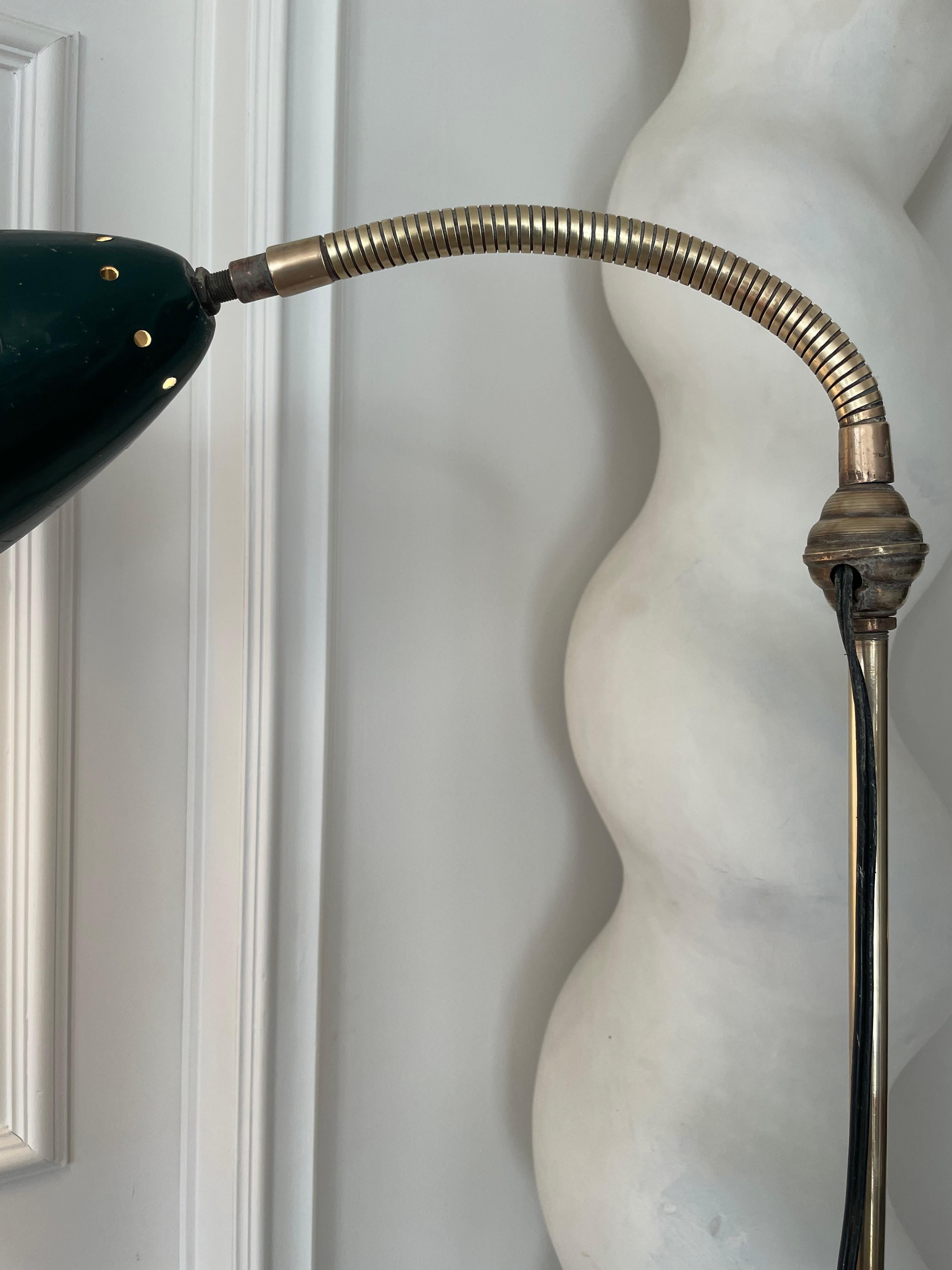 Adjustable Industrial Floor Lamp With A Green Reflector, France 1950. For Sale 4