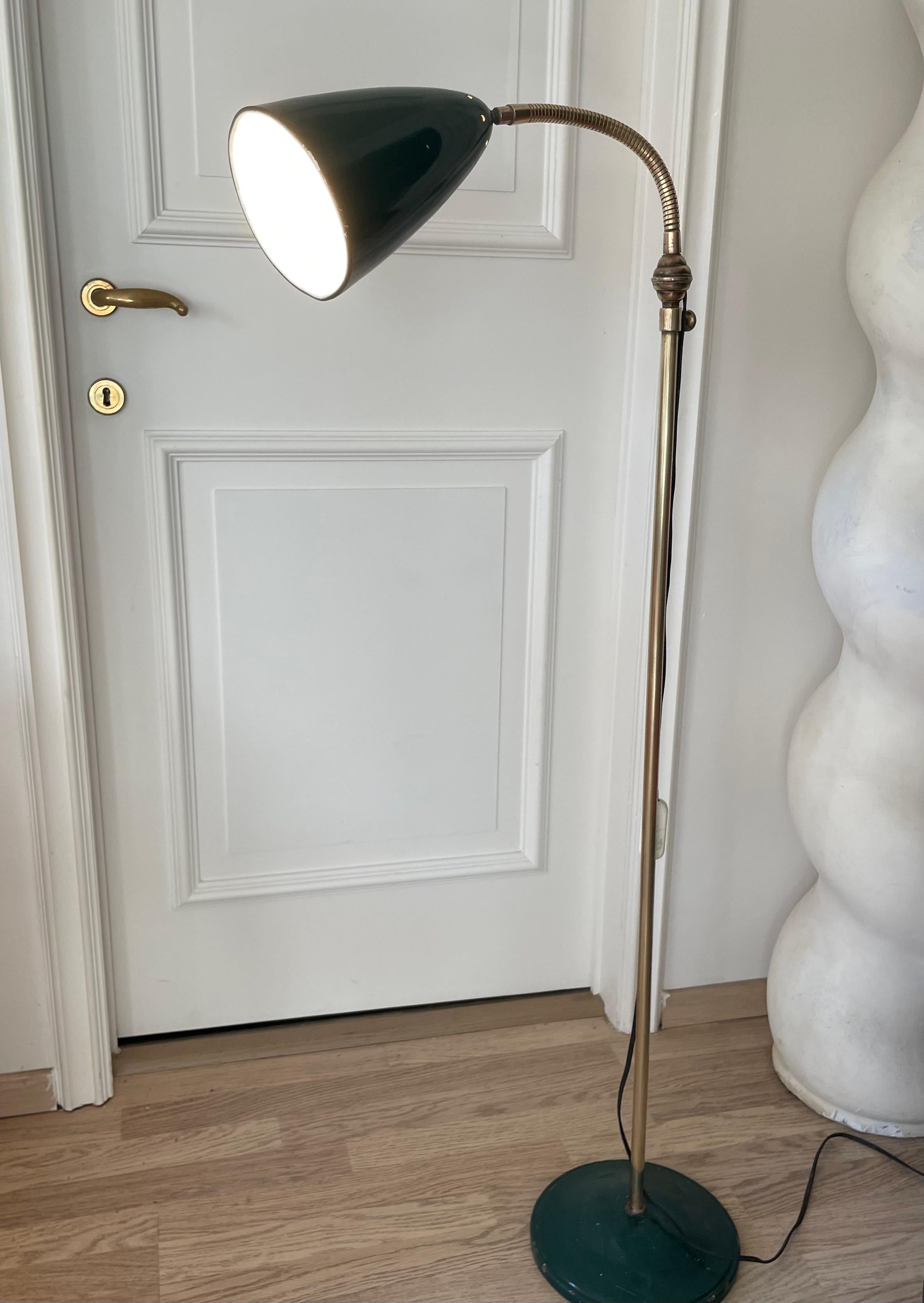 Adjustable Industrial Floor Lamp With A Green Reflector, France 1950. For Sale 5