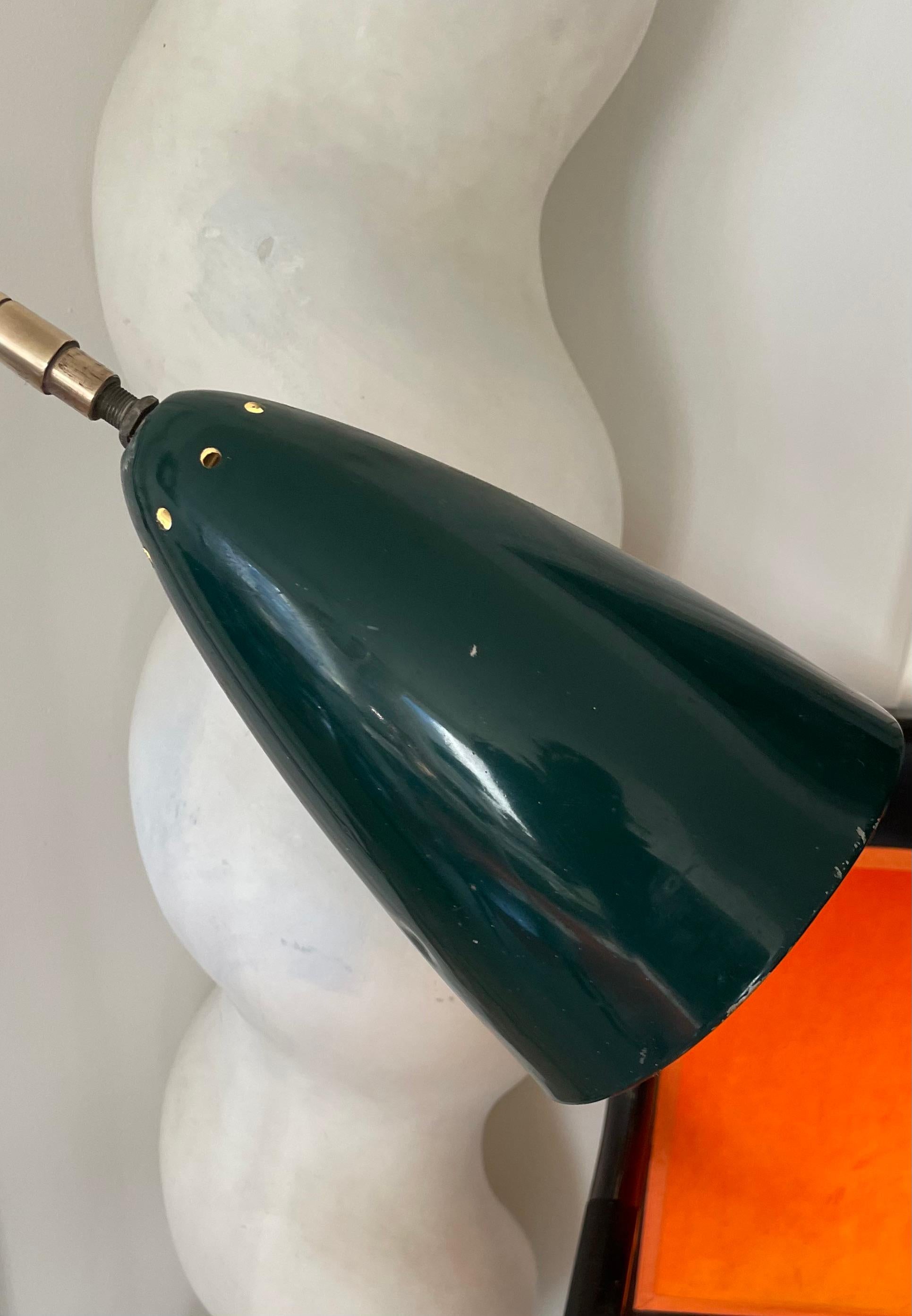 Adjustable Industrial Floor Lamp With A Green Reflector, France 1950. For Sale 1