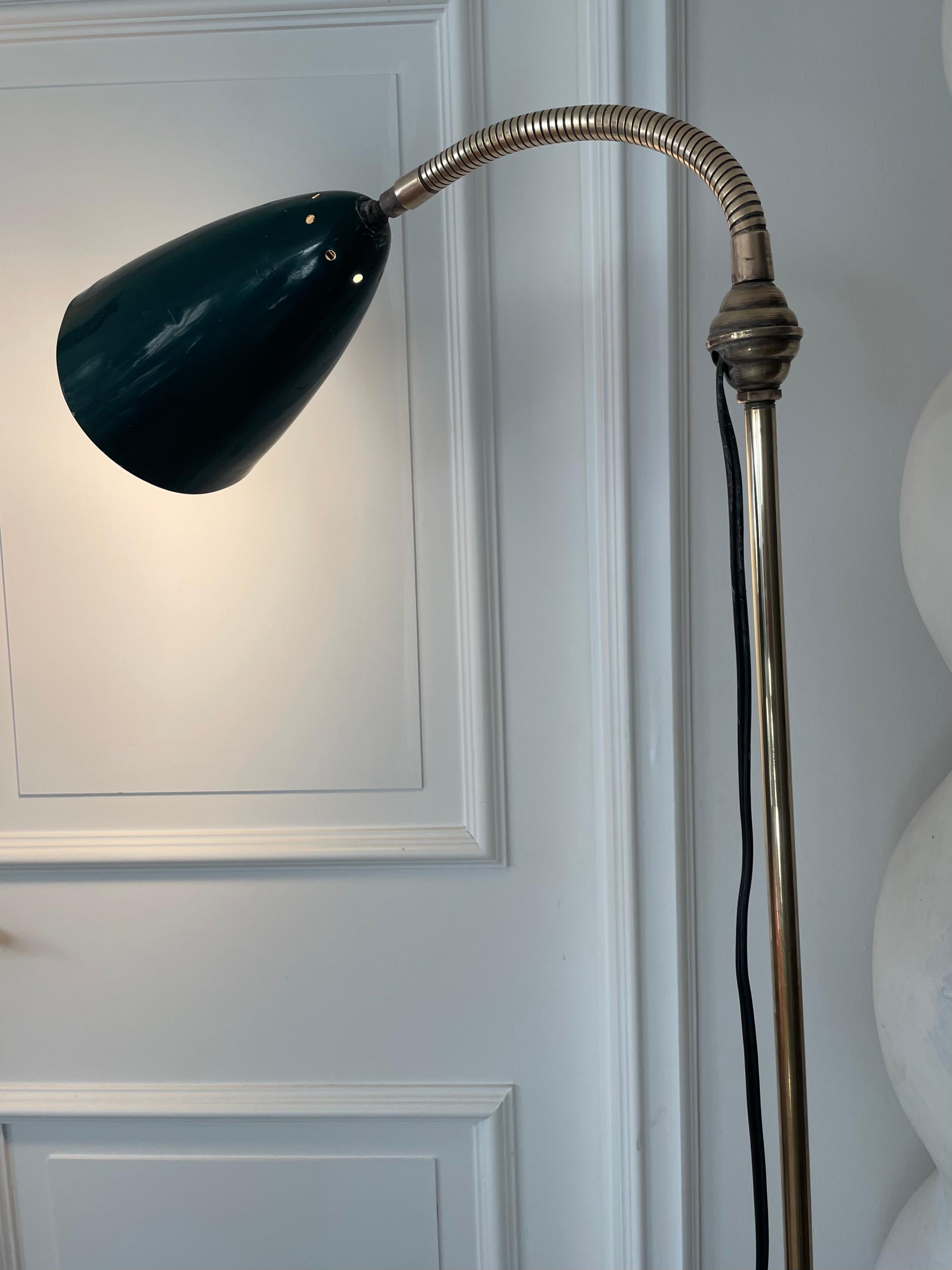 Adjustable Industrial Floor Lamp With A Green Reflector, France 1950. For Sale 3